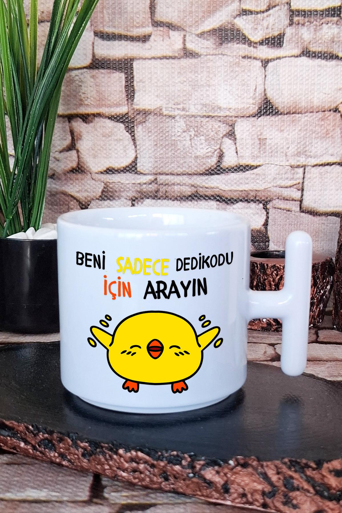 Beni Sadece Dedikodu İçin Arayın-Civciv Baskılı Komik Hediyelik T Kulplu Latte Fincanı Kupa Bardak