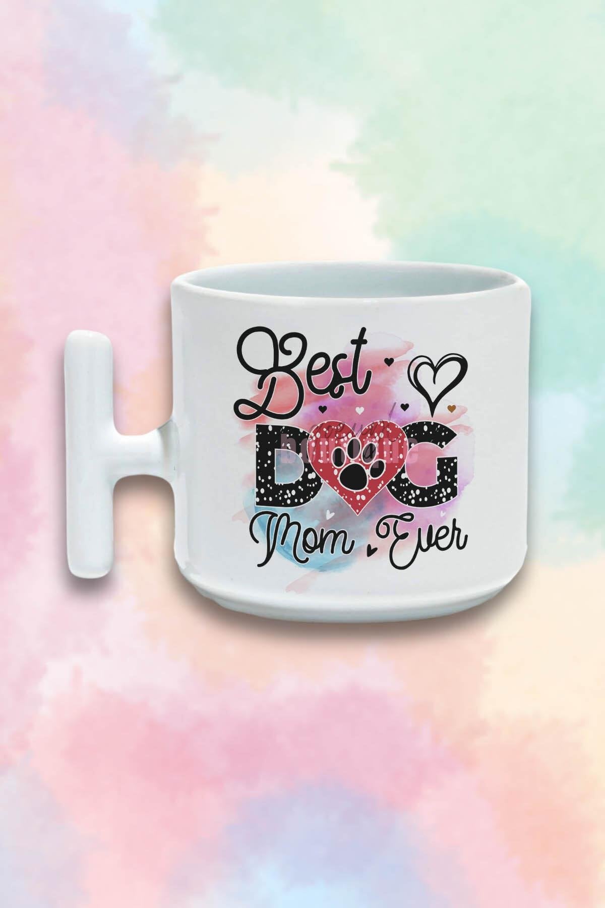 Best Dog Mom Ever No:3 Baskılı Anneler Günü Hediyelik T Kulplu Latte Fincanı Kupa Bardak