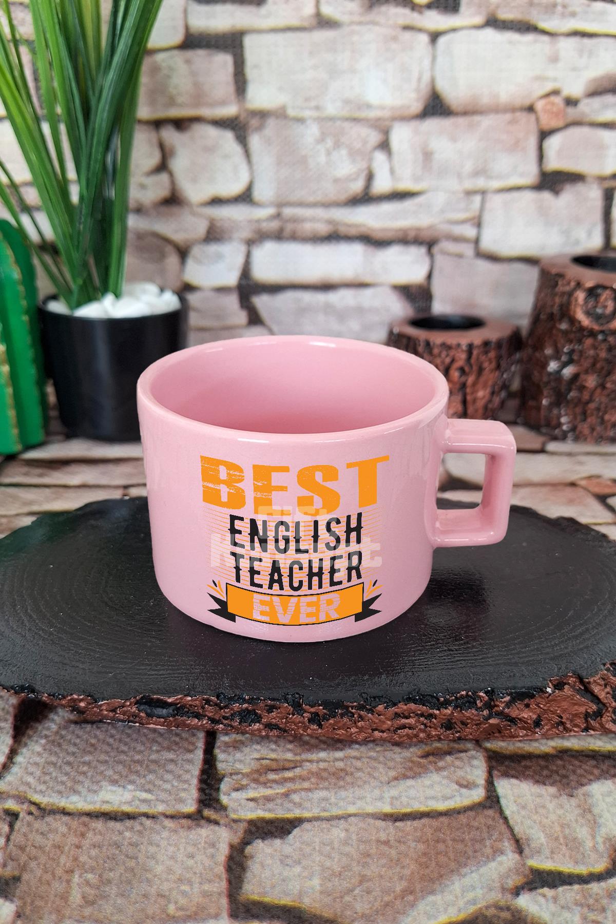 Best English Teacher Ever Baskılı İngilizce Öğretmeni Kare Kulplu Fincan Mavi Kupa Bardak