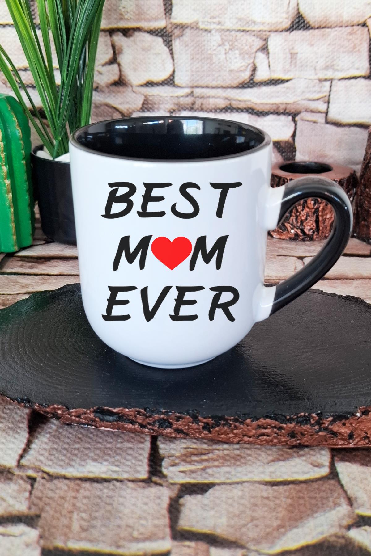 Best Mom Ever Anneler Günü Hediye Baskılı İçi ve Kulpu Siyah Renkli Premium Kupa Bardak