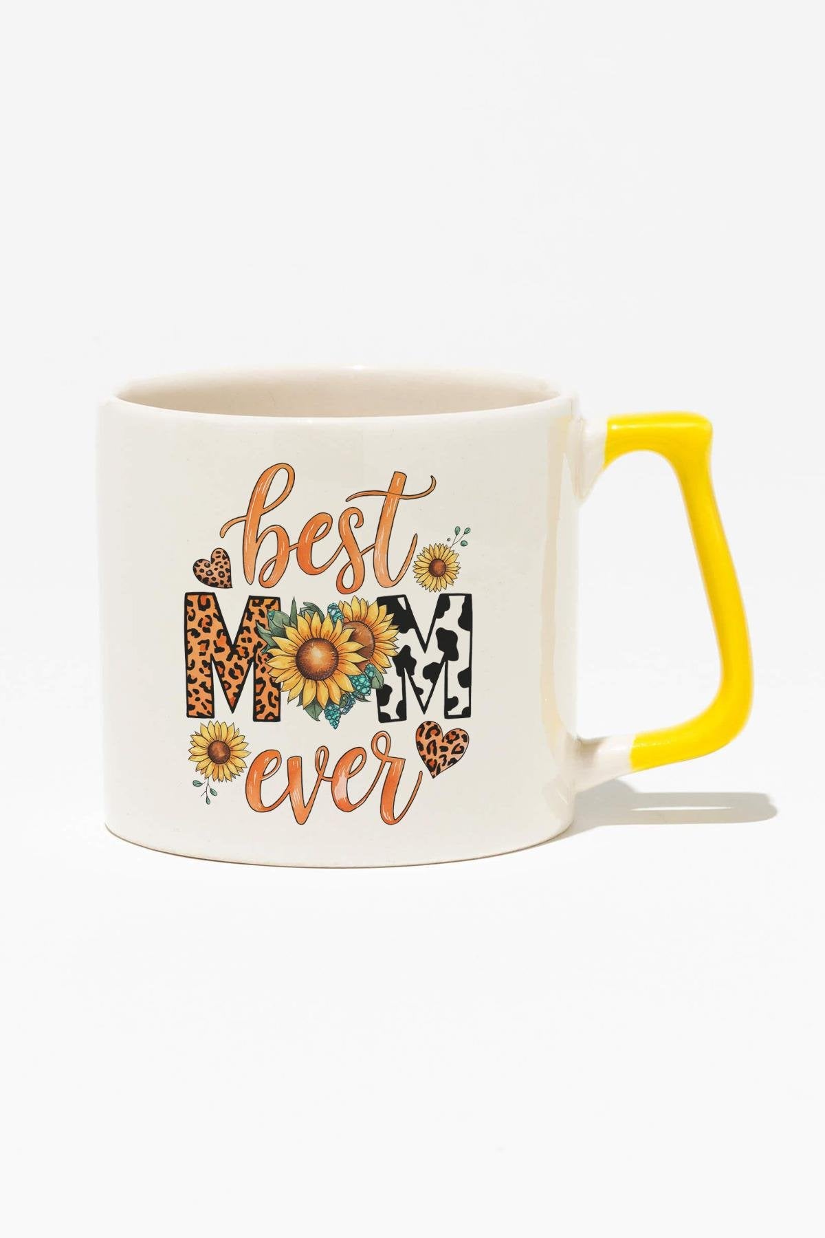 Best Mom Ever Baskılı Anneler Günü Hediyelik Sarı Kulplu Modern Seramik Kupa