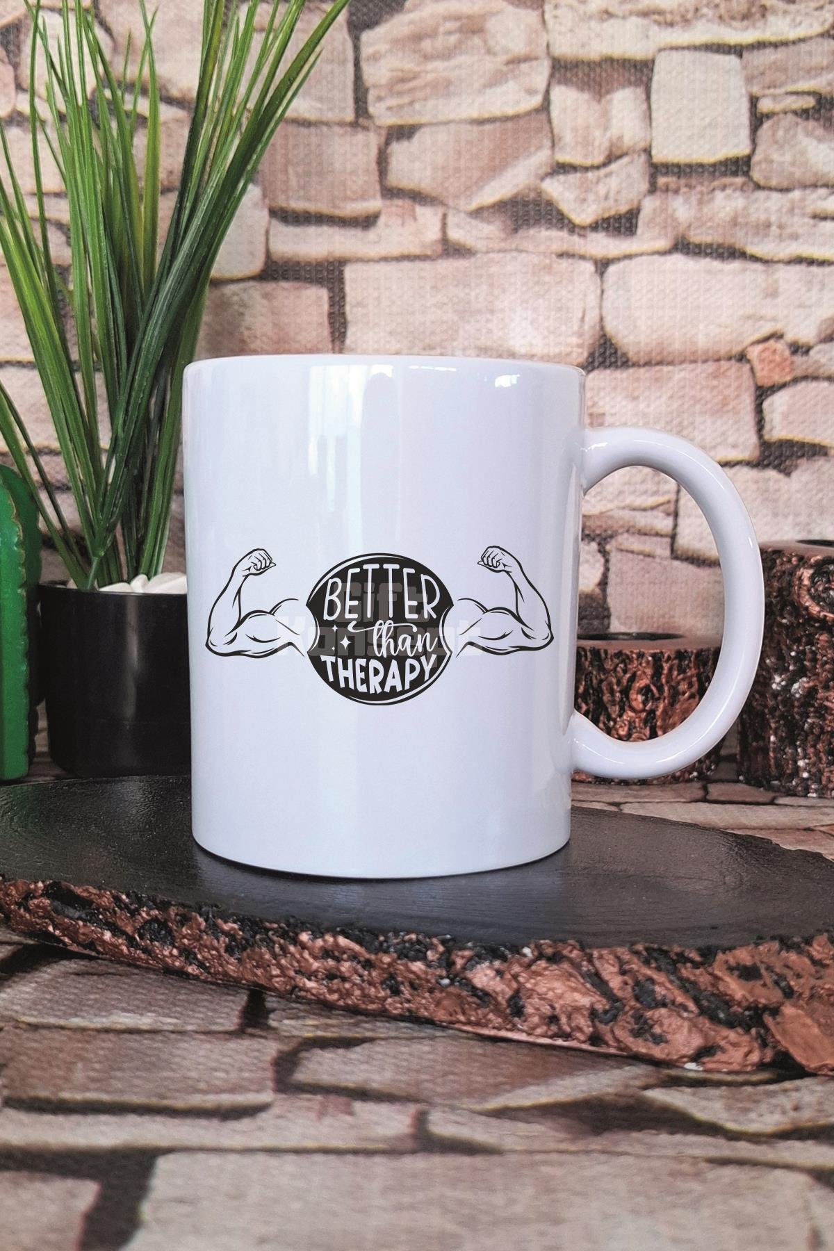 Better Than Therapy Yazılı Gym Spor Terapisi Fitness Hediyelik Baskılı Çay Kahve Sunum Kupa Bardak