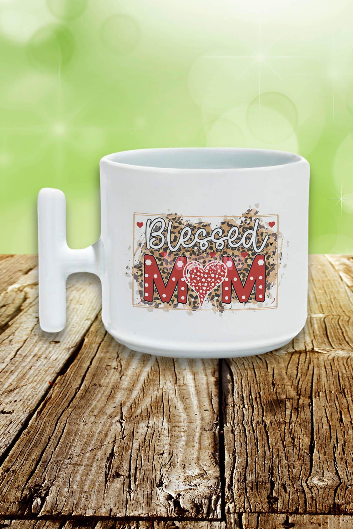 Blessed Mom Baskılı Anneler Günü Hediyelik T Kulplu Latte Fincanı Kupa Bardak