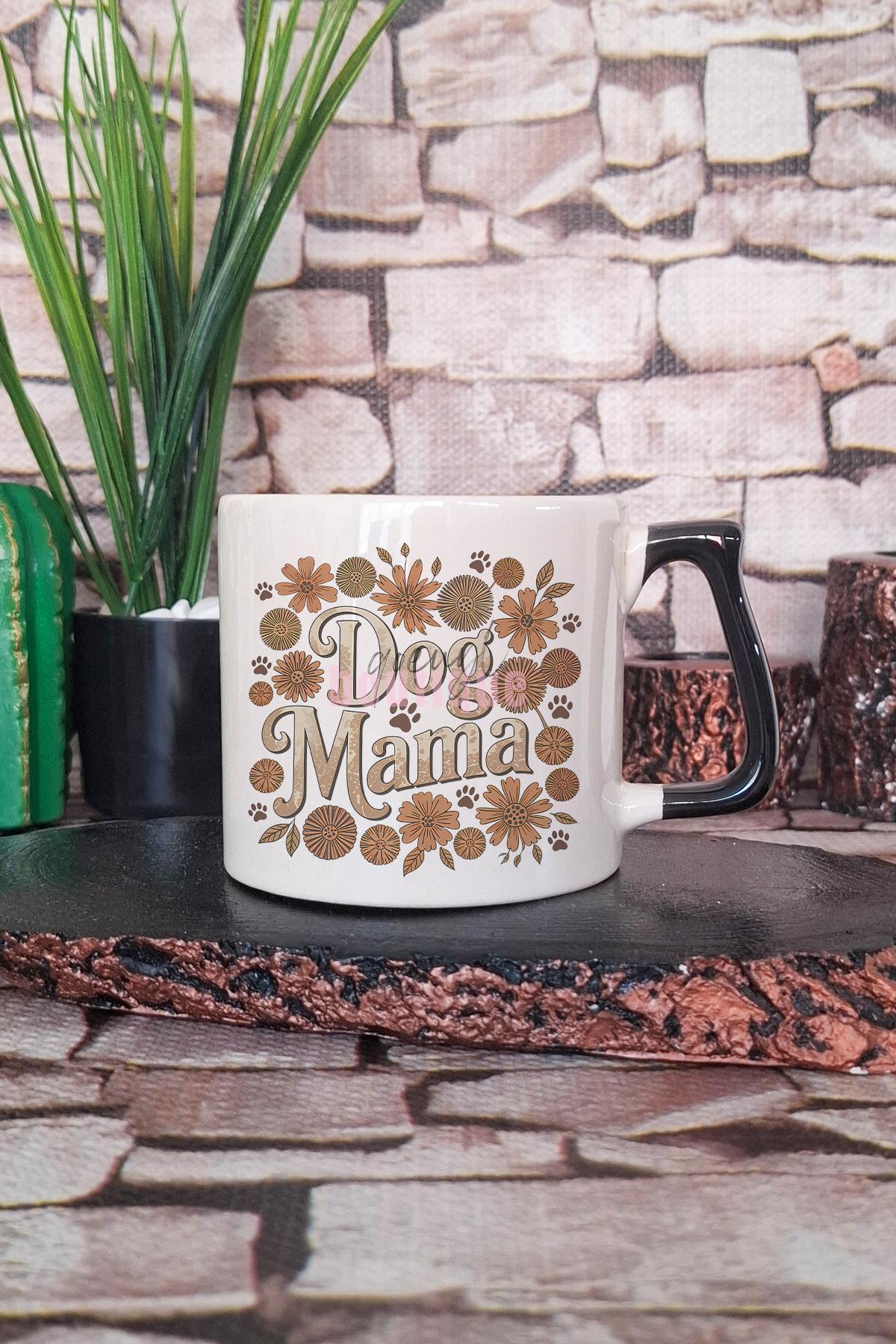 Boho Dog Mama Floral Baskılı Bohem Köpek Annesi Çiçekli Hediyelik Kulplu Kupa Bardak
