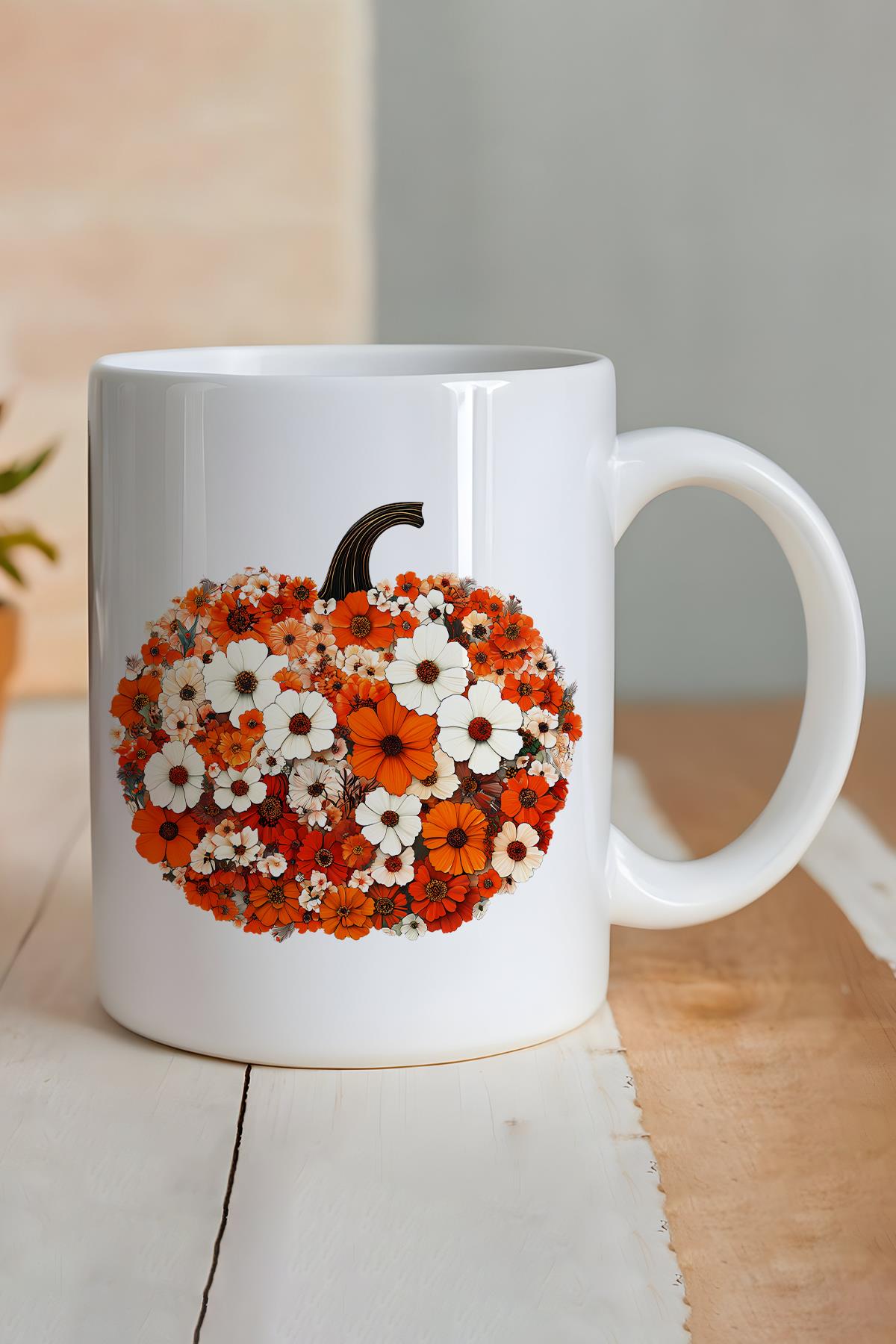 Boho Fall Pumpkin Floral Baskılı Hediyelik Kupa Bardak