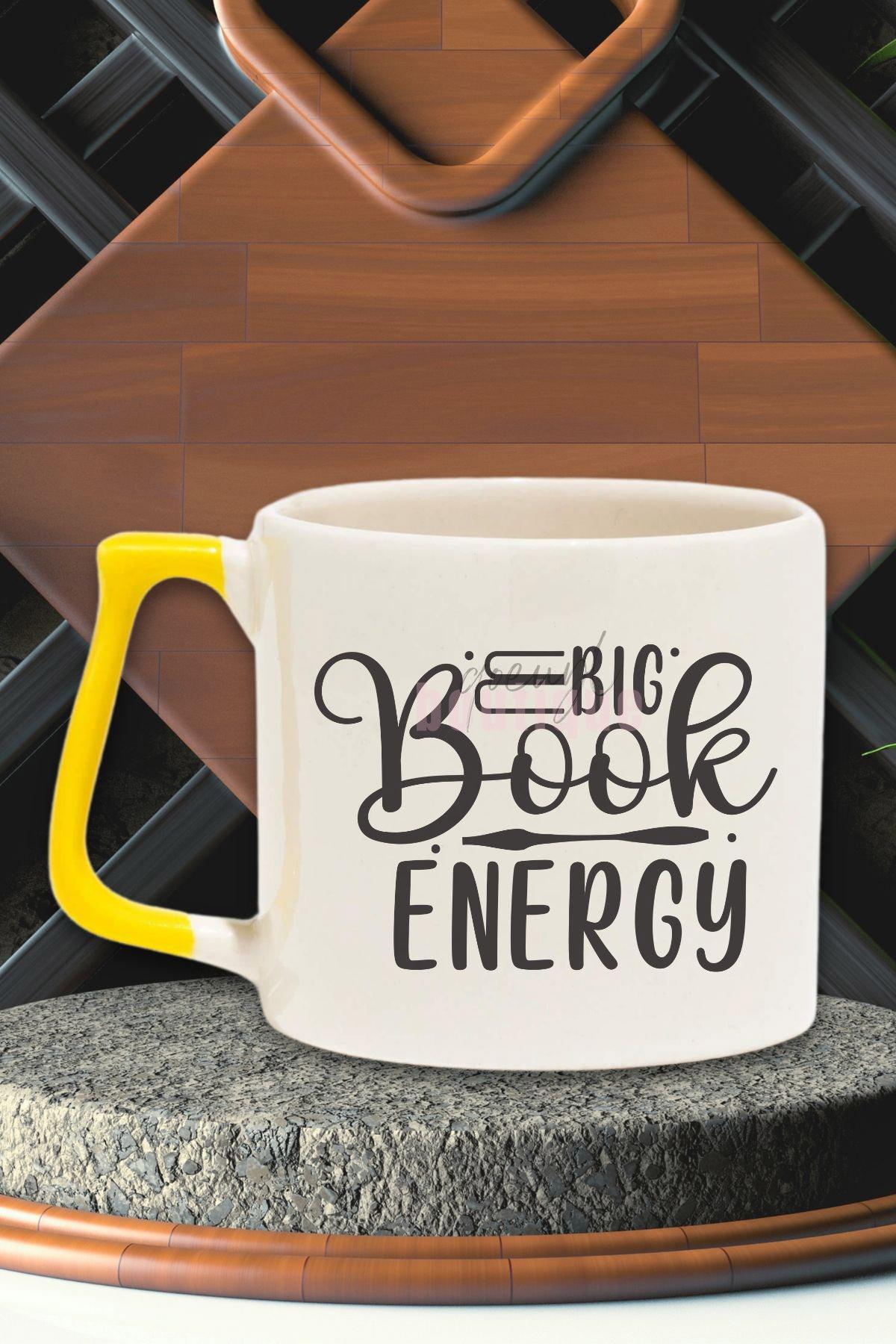 Book Energy Temalı Kitap Sever Gücü Hediyelik Sarı Kulplu Kupa Bardak