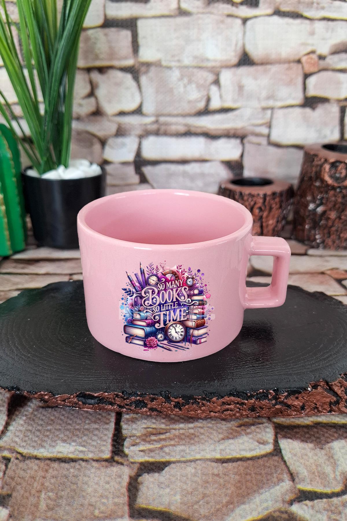 Book Lover Word Art Baskılı Kitap Zamanı Kelime Sanatı Kare Kulplu Fincan Mavi Kupa Bardak