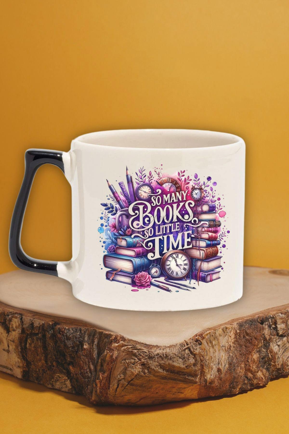 Book Lover Word Art Baskılı Kitap Zamanı Kelime Sanatı Hediyelik Siyah Kulplu Kupa Bardak