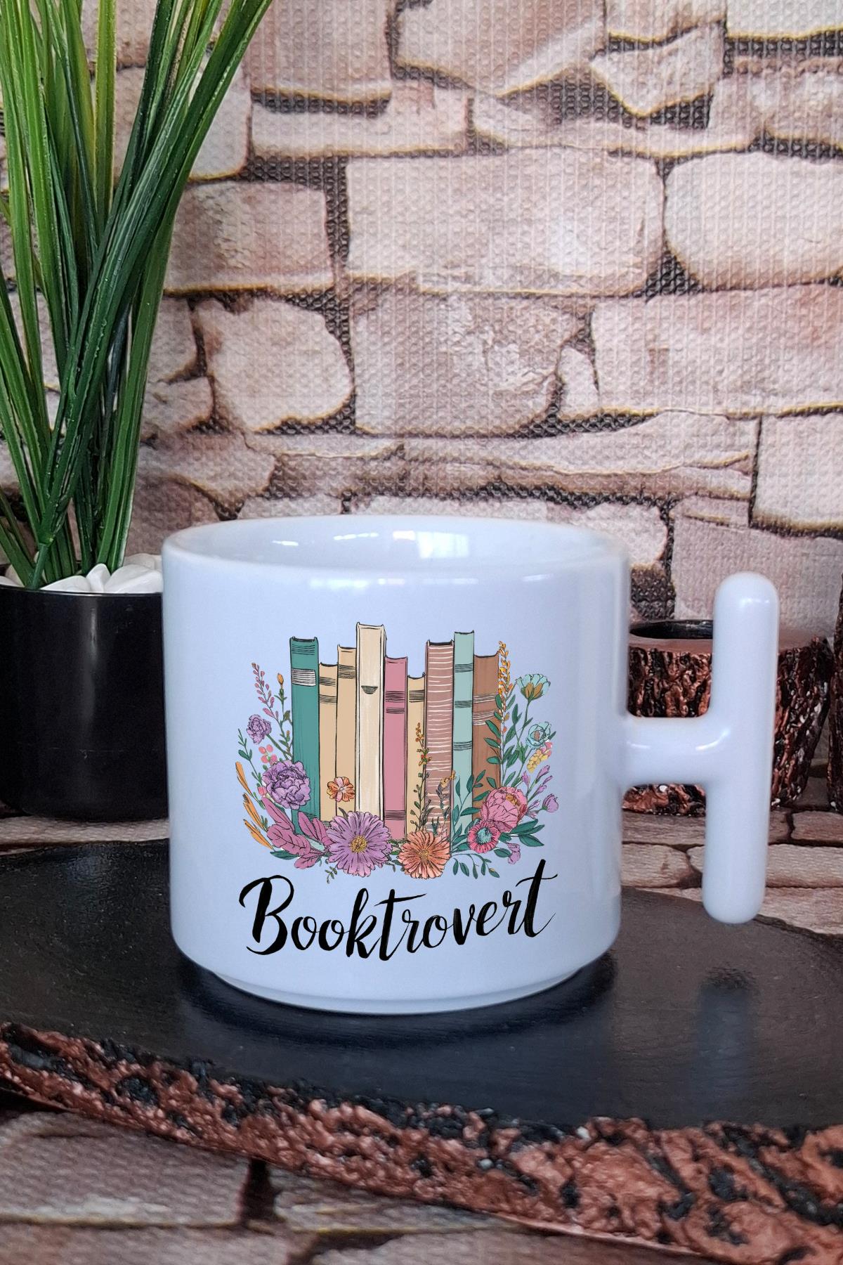 Booktrovert Kitap Sever İçe Dönük Tanımı Hediyelik T Kulplu Latte Fincanı Kupa Bardak