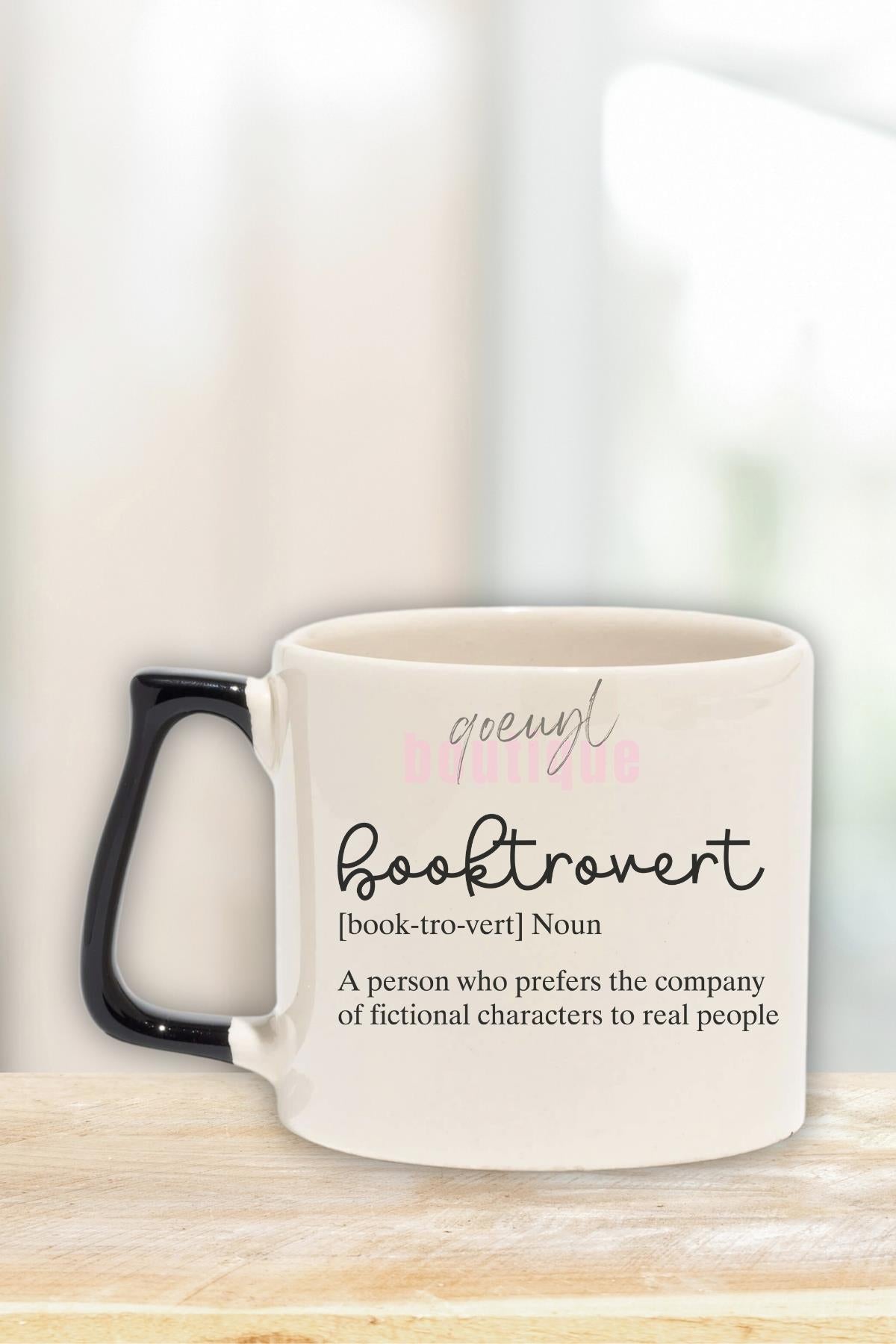 Booktrovert Noun Baskılı Kitap Sever İçe Dönük Tanımı Hediyelik Kulplu Kupa Bardak