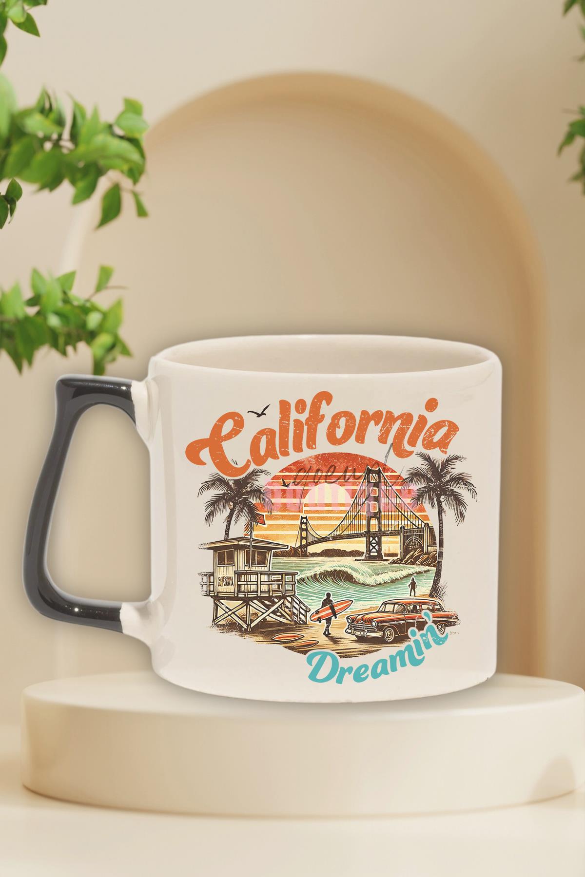 California Summer Trip Baskılı Yaz Tatili Gezisi Teması Hediyelik Kulplu Kupa Bardak
