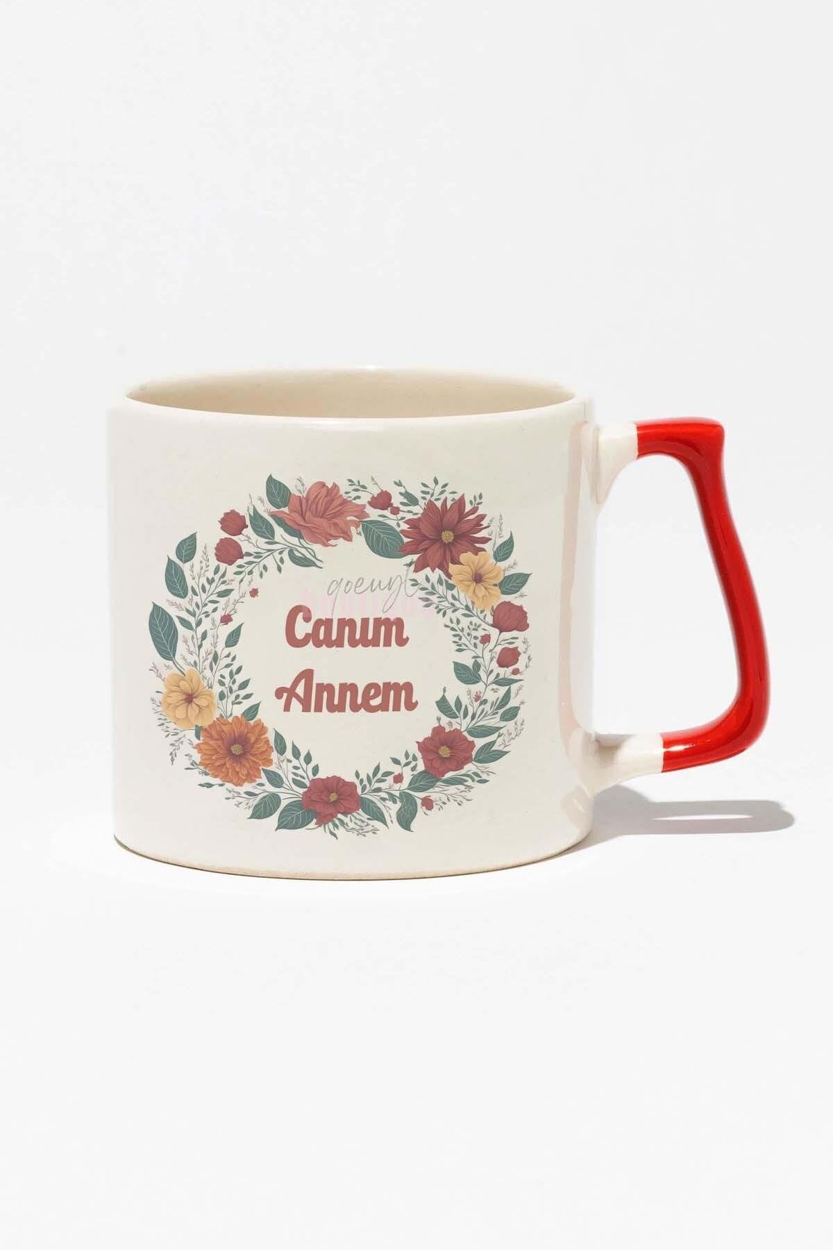 Canım Annem Baskılı Anneler Günü Baskılı Kırmızı Kulplu Modern Seramik Kupa