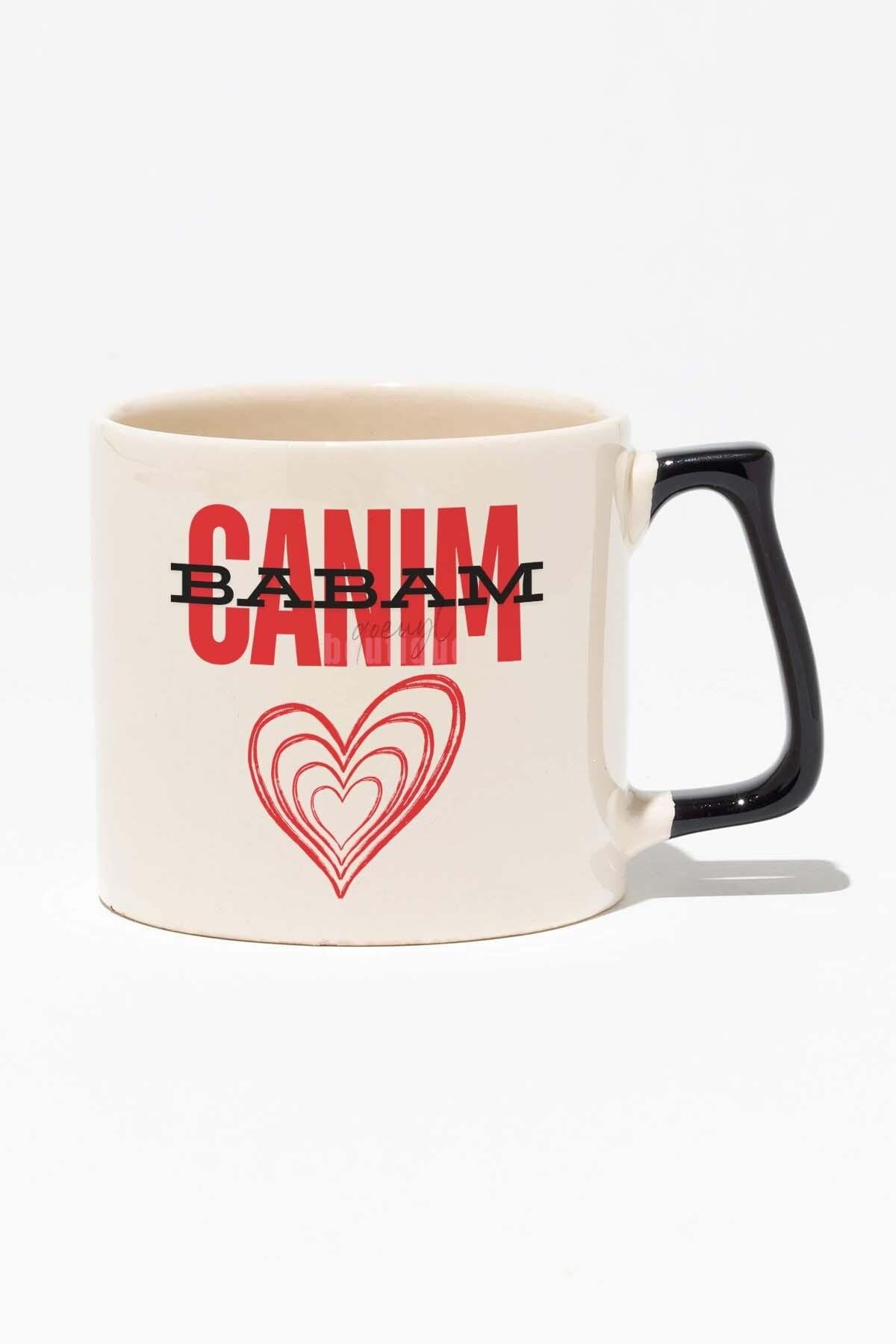 Canım Annem Baskılı Kırmızı Kulplu Modern Seramik Kupa