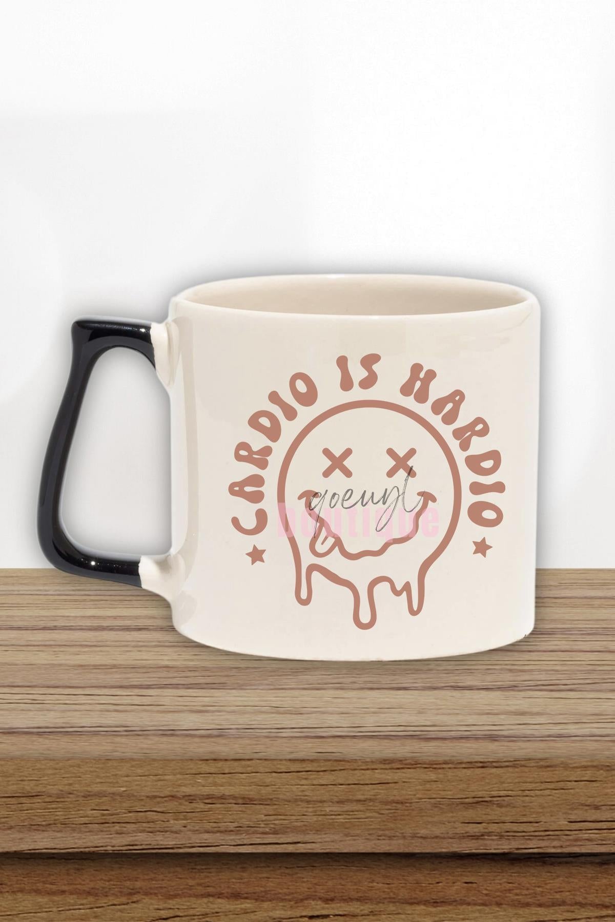 Cardio Is Hardio Yazılı Komik Gym Spor Kardiyo Esprisi Hediyelik Kulplu Kupa Bardak