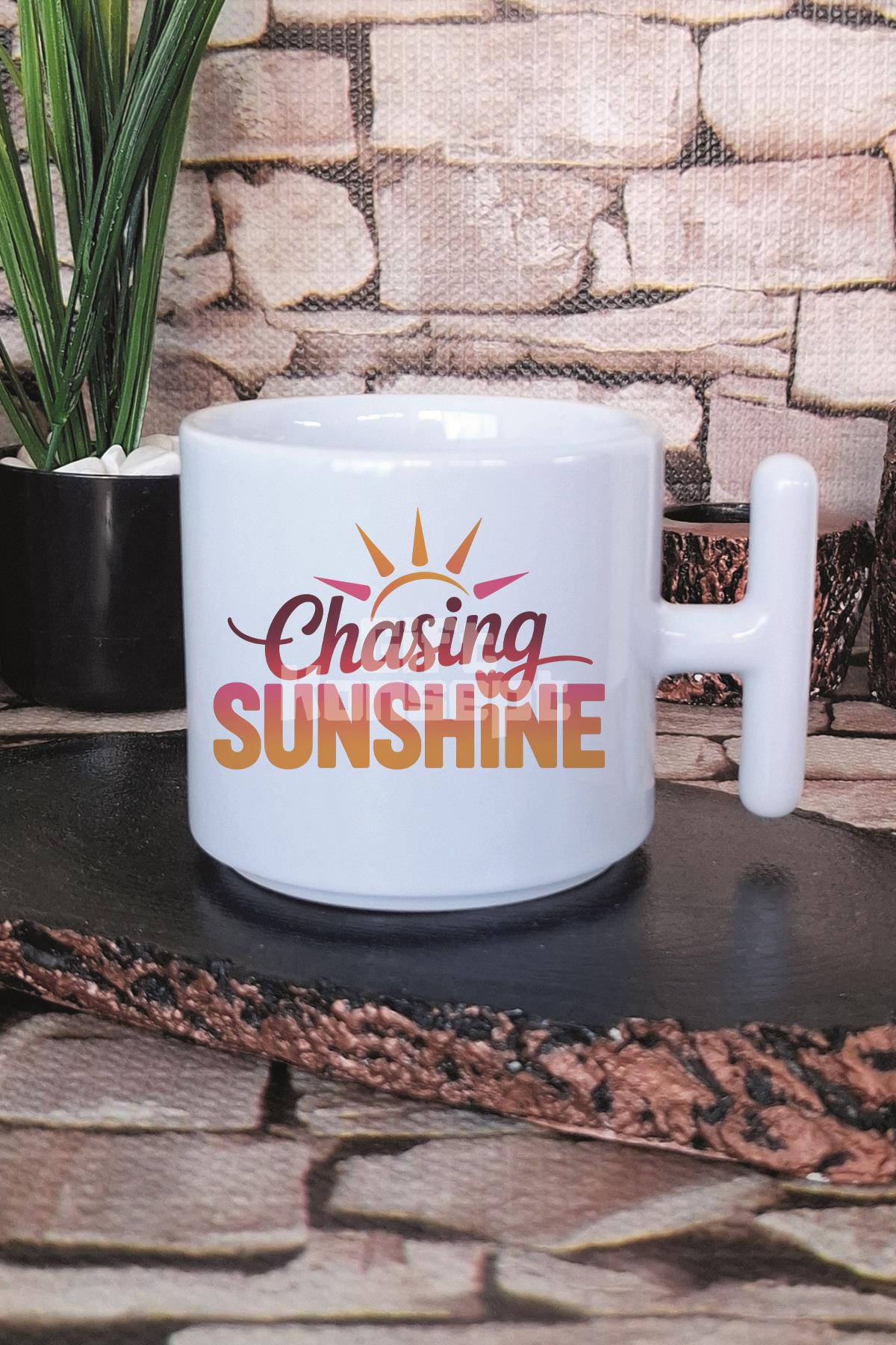 Chasing Sunshine Baskılı T Kulplu Latte Fincanı Kupa Bardak