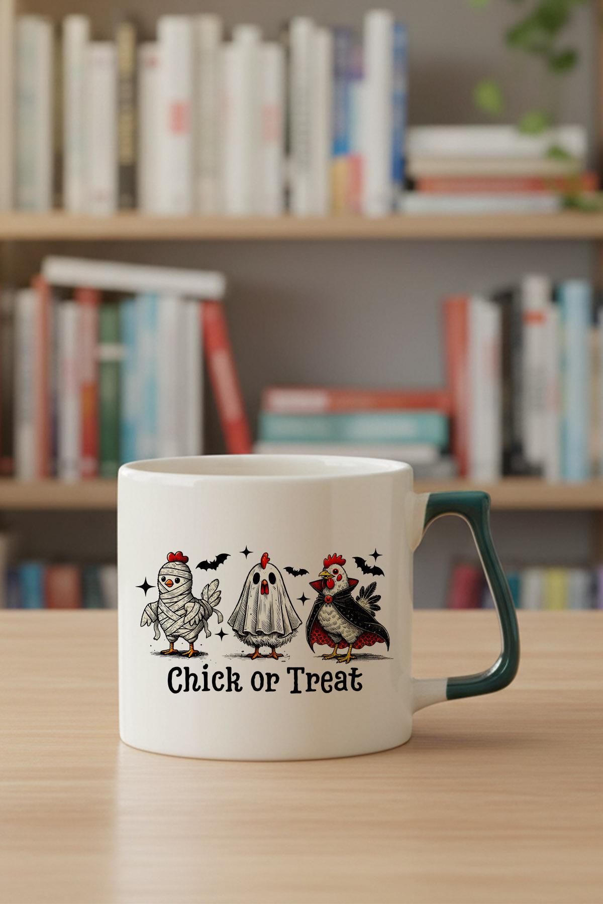 Chick Or Treat Halloween Baskılı Yeşil D Kulplu Kupa Bardak