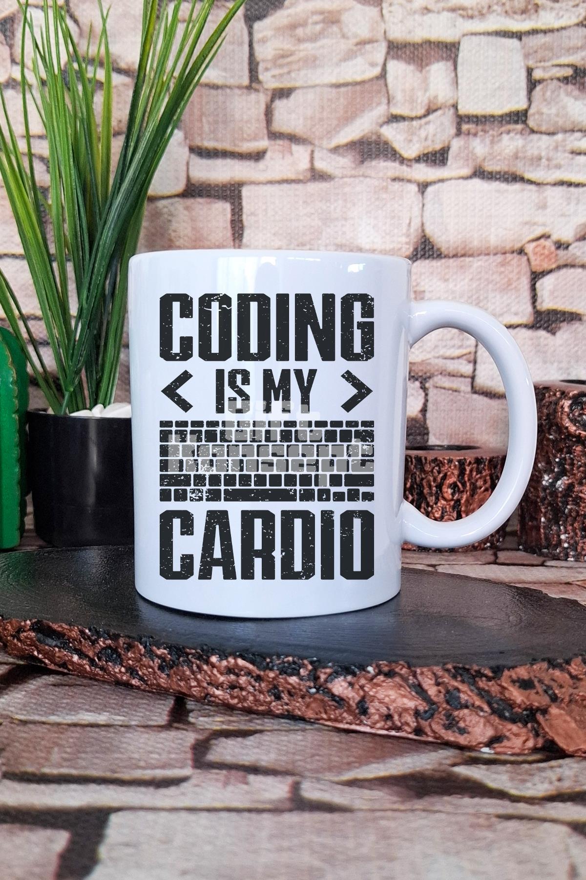 Coding Is My Cardio Baskılı Yazılımcı Hediyelik Baskılı Çay Kahve Sunum Kupa Bardak