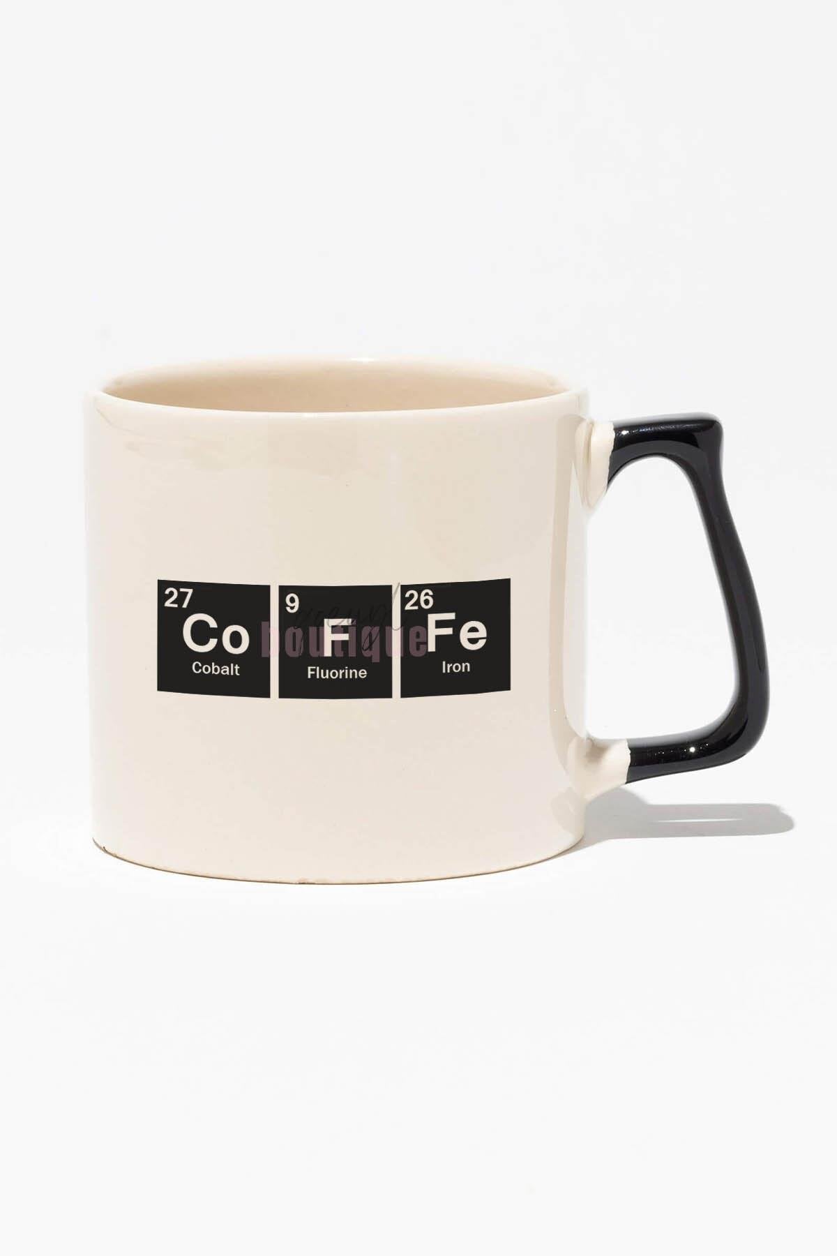 Coffee Baskılı | Periyodik Tablo Hediyelik | Kırmızı Kulplu Modern Seramik Kupa