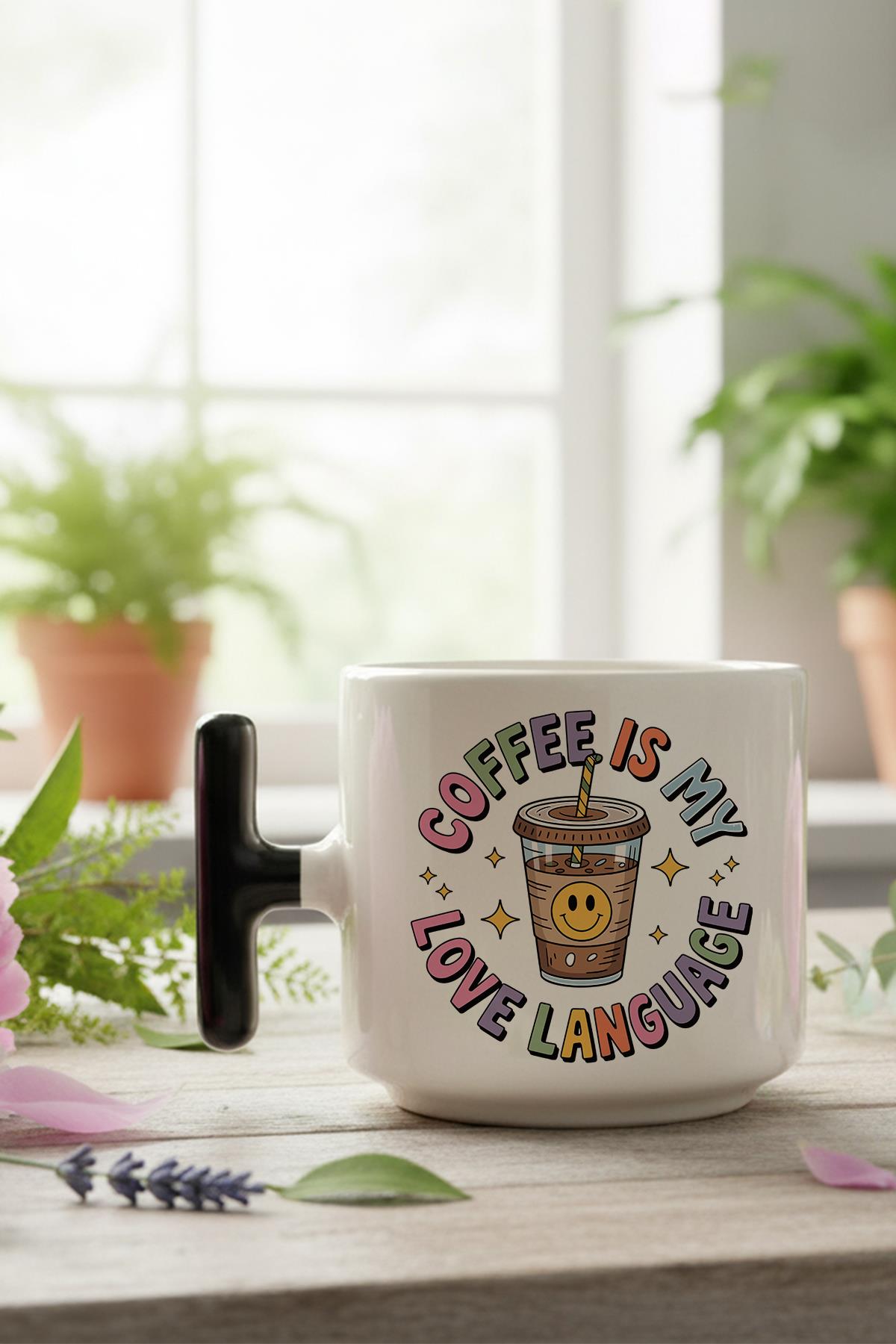 Coffee Is My Love Language Baskılı Hediyelik T Kulplu Latte Fincanı Kupa Bardak