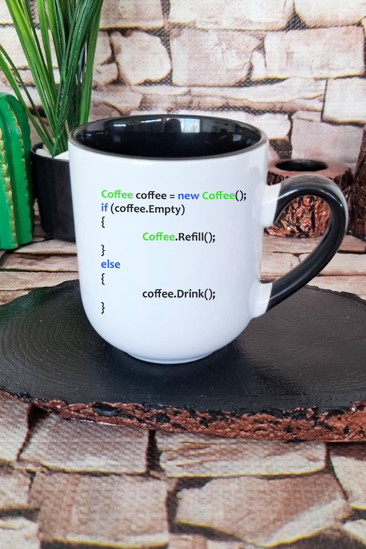 Coffee Java Html Yazılmcı Mühendis Baskılı İçi ve Kulpu Siyah Renkli Premium Kupa Bardak