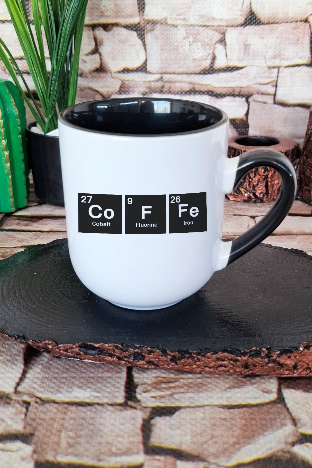 Coffee Periyodik Tablo Eğlenceli Öğrenci Hediye Baskılı İçi ve Kulpu Siyah Premium Kupa Bardak