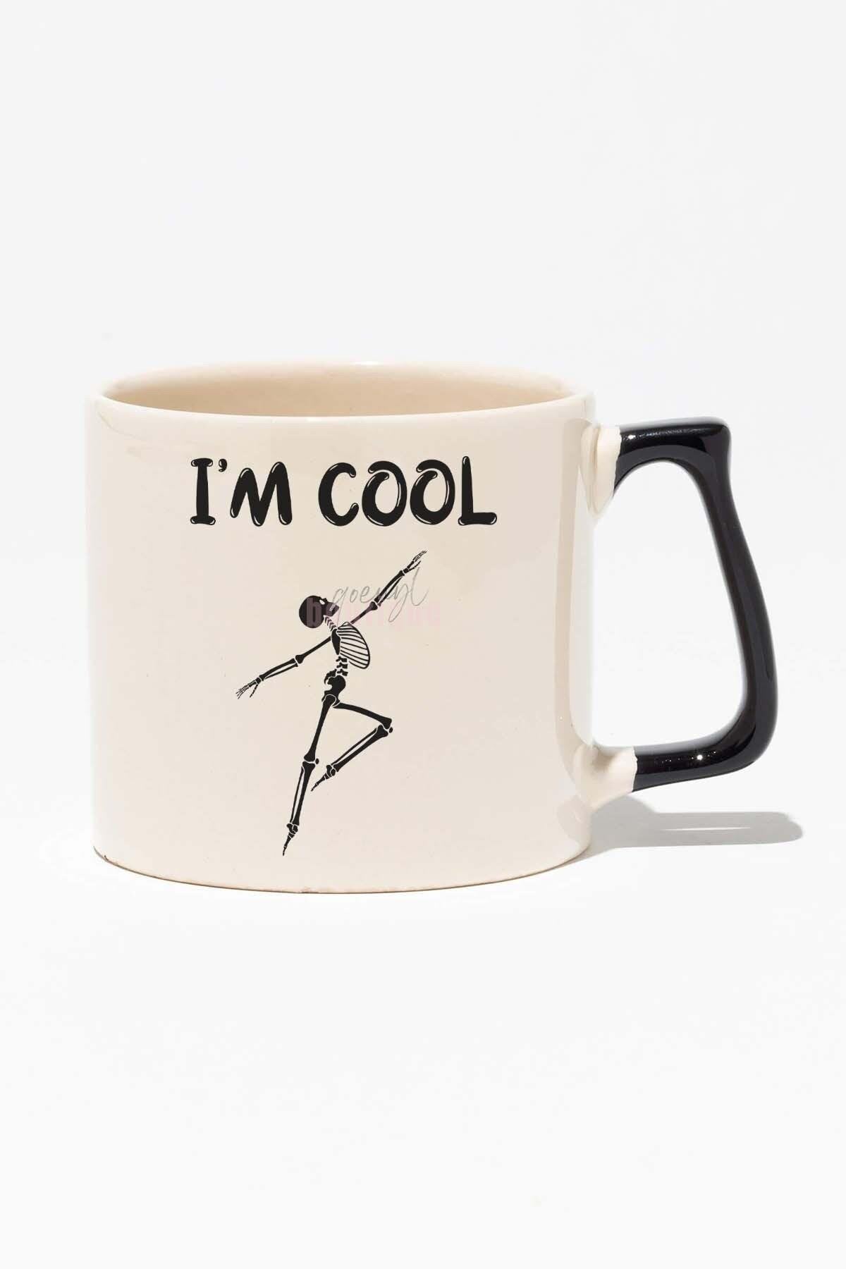 Cool İskelet Eğlenceli Baskılı Siyah Kulplu Modern Seramik Kupa