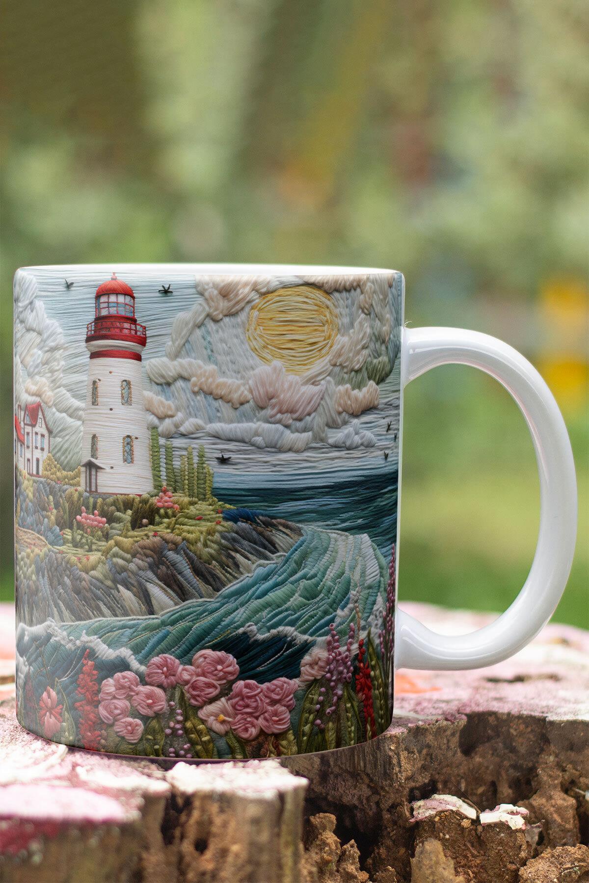 Deniz Feneri Temalı 3D Tasarım Görünümlü Baskılı Kupa Bardak Mug