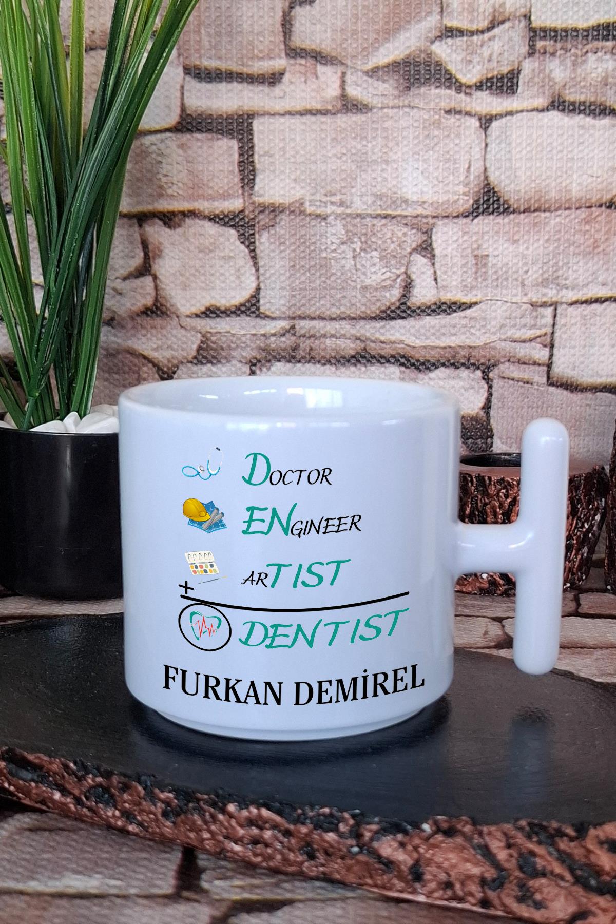 Dentıst Baskılı Diş Dişçi Diş Hekimi Diş Doktoru Eğlenceli T Kulplu Latte Fincanı Kupa Bardak
