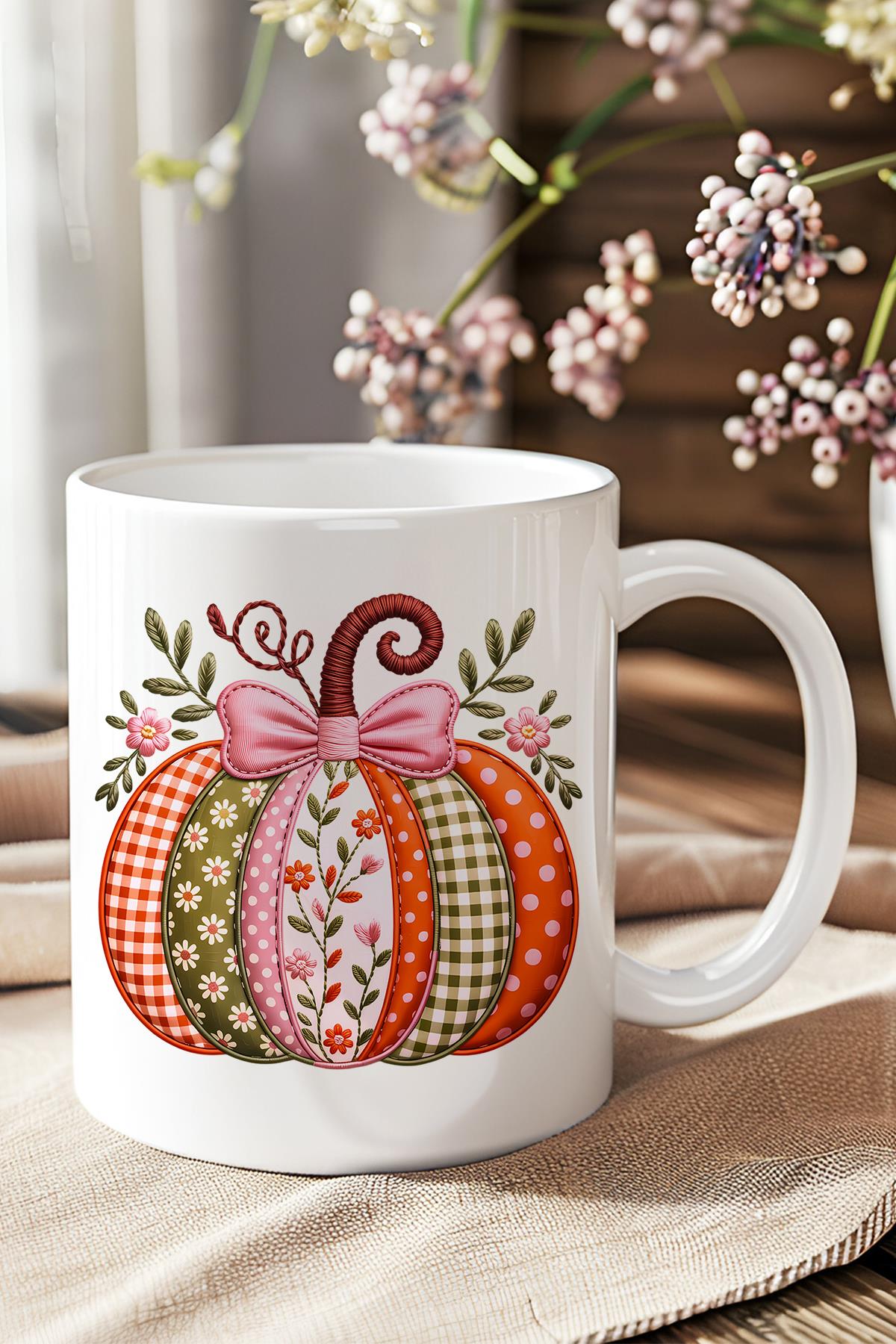 Desenli Balkabağı Baskılı Hediyelik Kupa Bardak