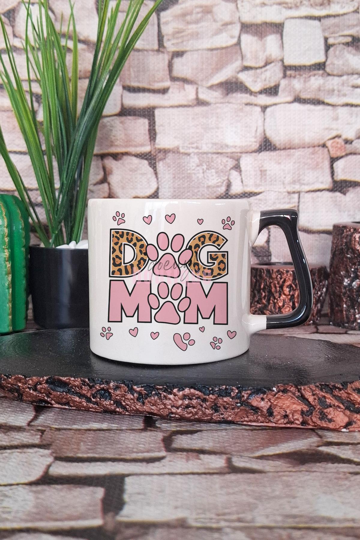 Dog Mom Desenli Köpek Annesi Köpeksever Şık Hediyelik Kulplu Kupa Bardak