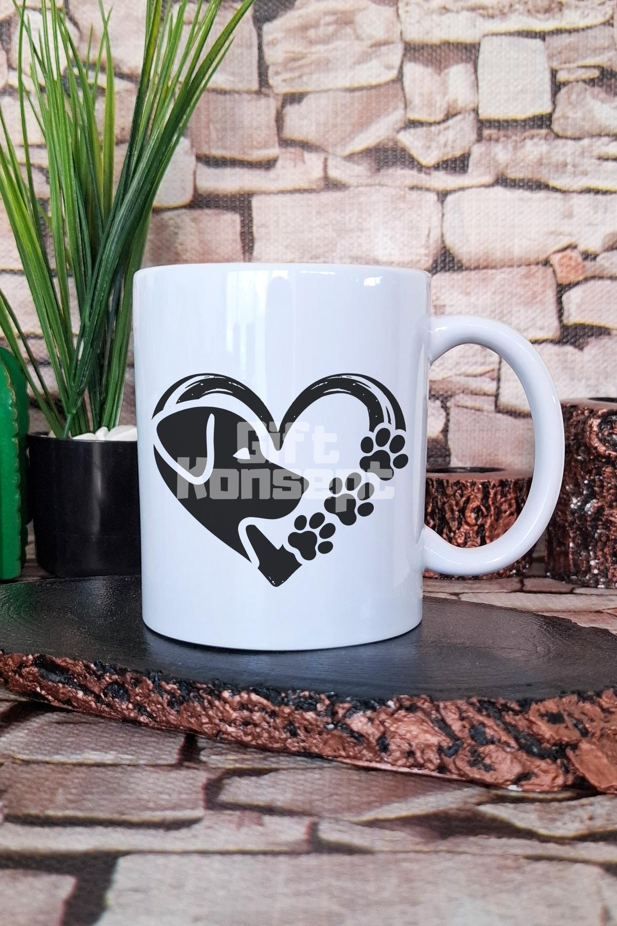 Dog Paw Heart Köpek Pati Kalp Köpeksever Hediyelik Baskılı Çay Kahve Sunum Kupa Bardak