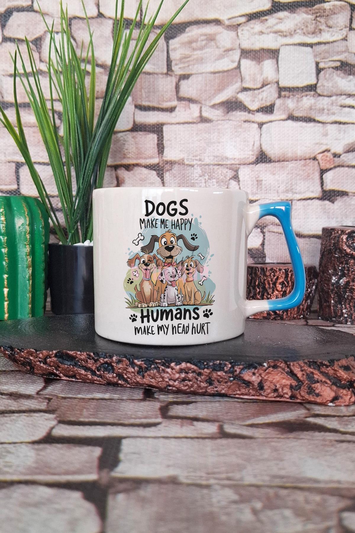 Dogs Baskılı Köpeksever Sevimli Tasarım Hediyelik Kulplu Kupa Bardak