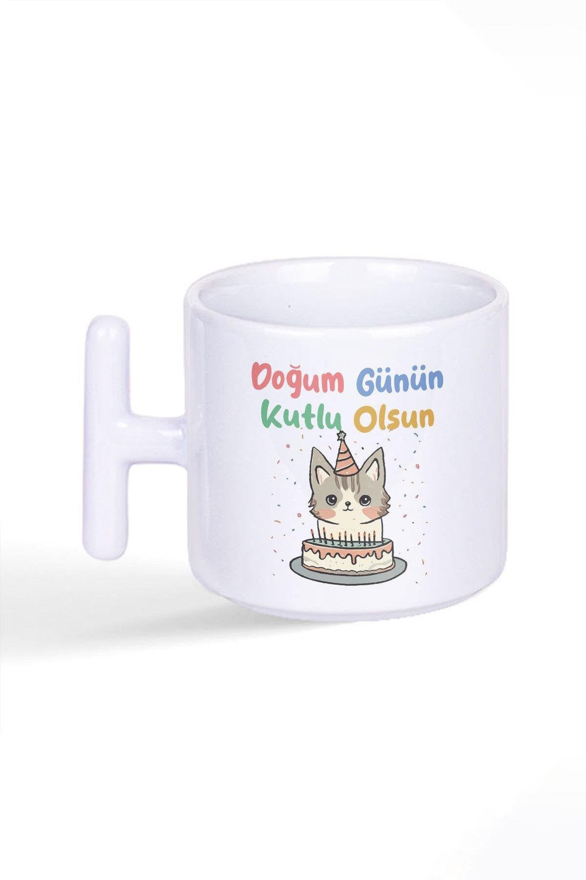 Doğum Günü Hediye Sevimli Ayıcık No:3 Baskılı Latte Fincanı T Kulplu Kupa Bardak