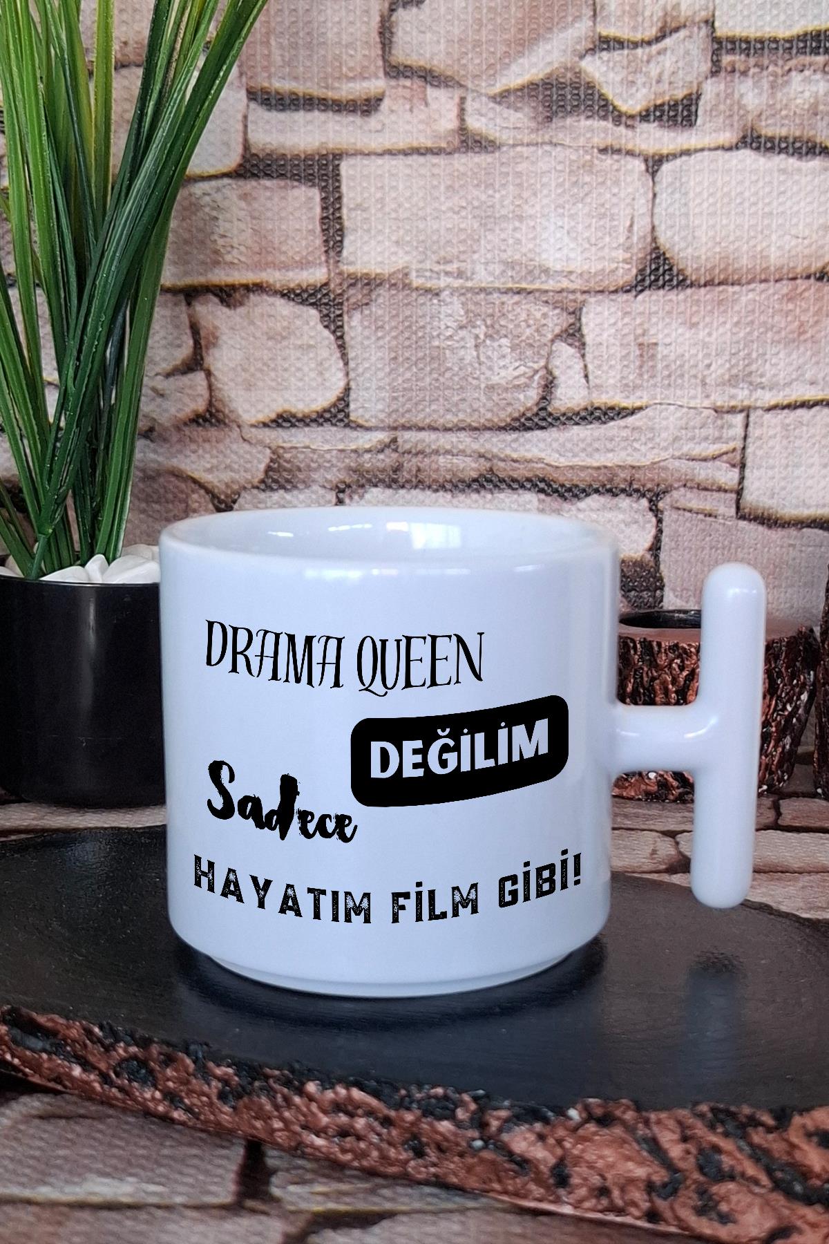 Drama Queen Değilim Baskılı Komik Hediyelik Doğum Günü T Kulplu Latte Fincanı Kupa Bardak