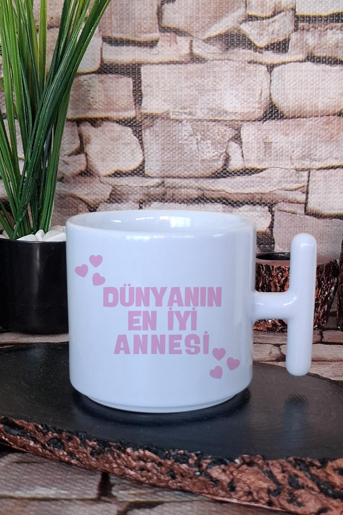 Dünyanın En İyi Annesi Baskılı Anneler Günü Anneye Hediye T Kulplu Latte Fincanı Kupa Bardak