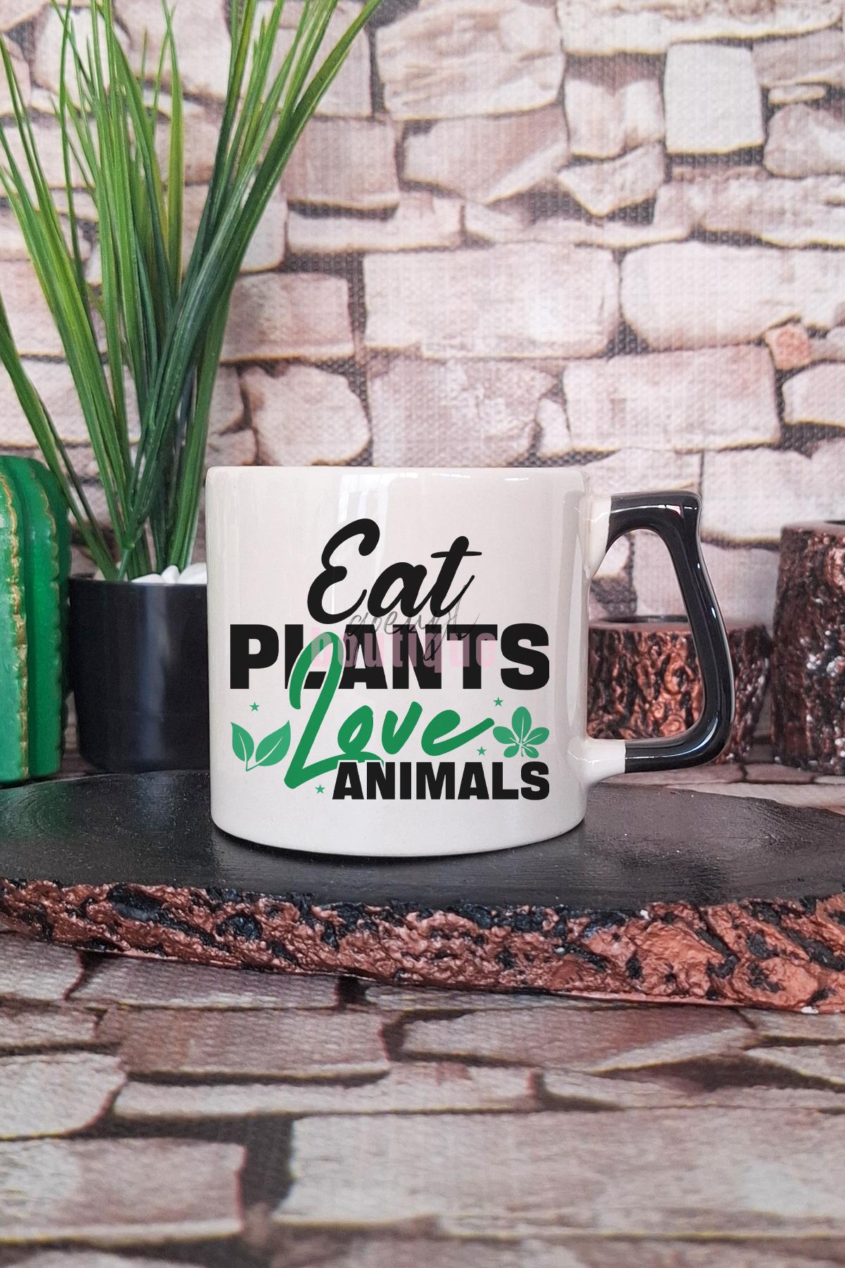 Eat More Plants Baskılı Vegan Hediyelik Kulplu Kupa Bardak
