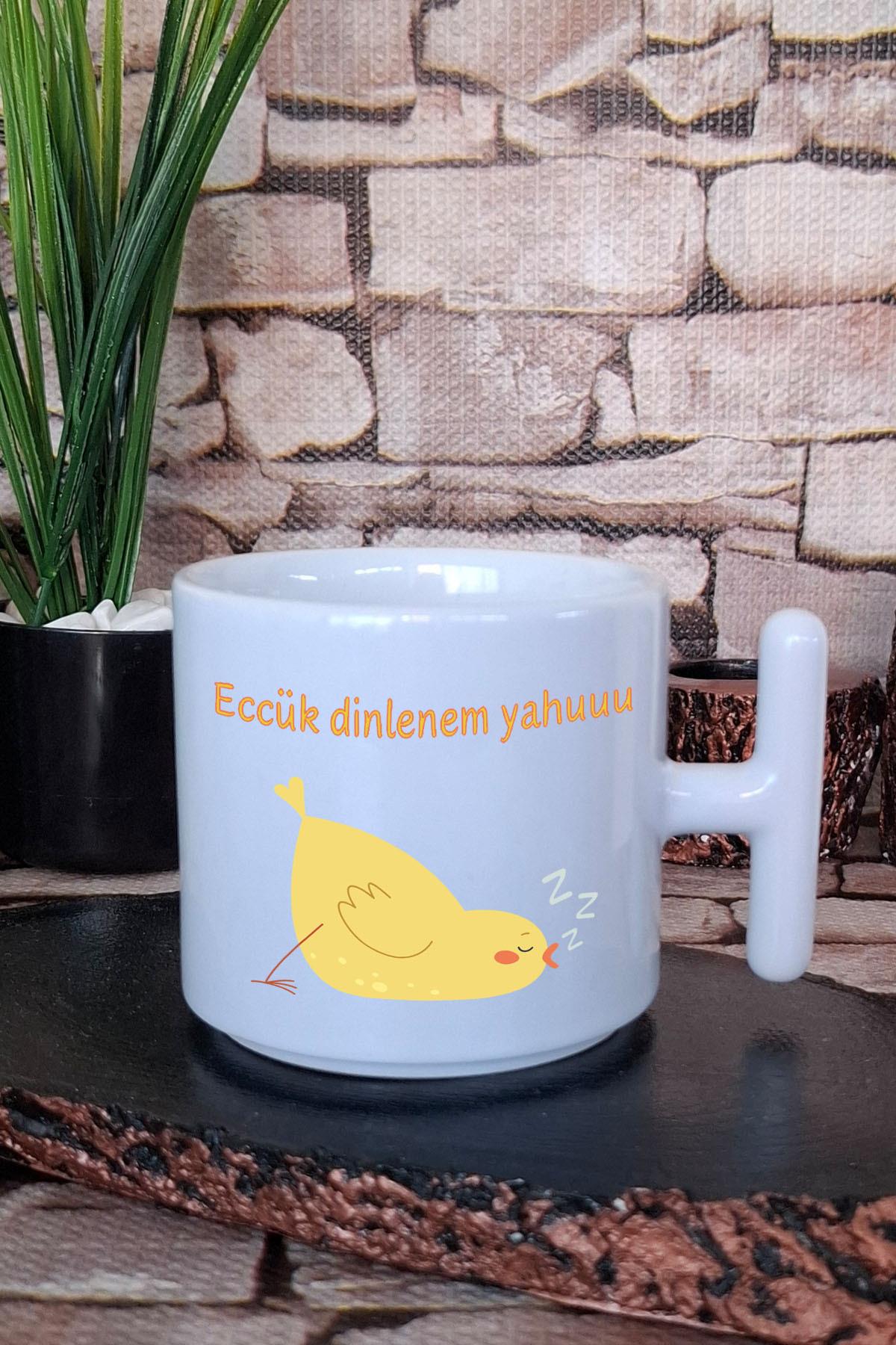 Eccük Dinlenem Yahu-Civciv Baskılı Eğlenceli Hediyelik T Kulplu Latte Fincanı Kupa Bardak