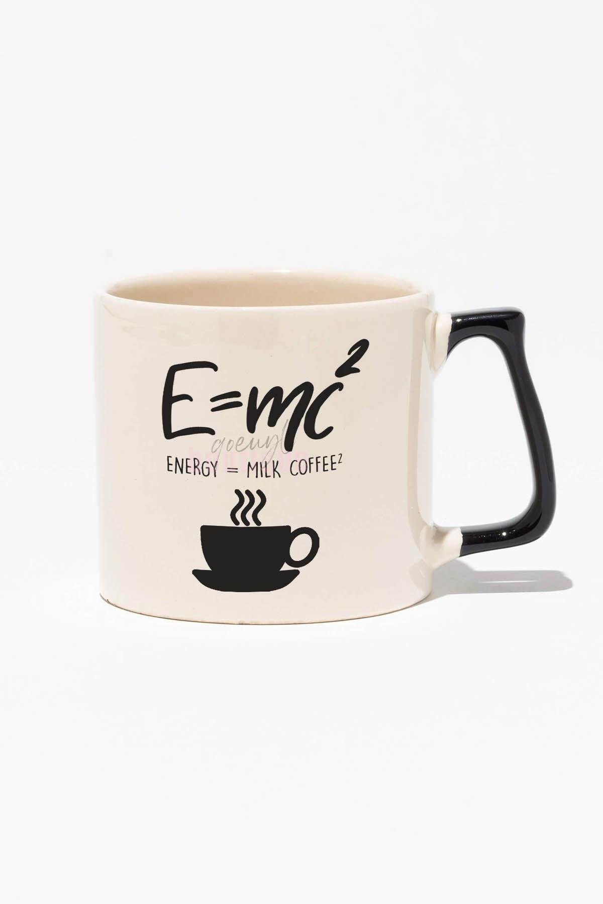 E=mc2 Baskılı | Eğlenceli Komik Fizik Hediyelik | Kırmızı Kulplu Modern Seramik Kupa