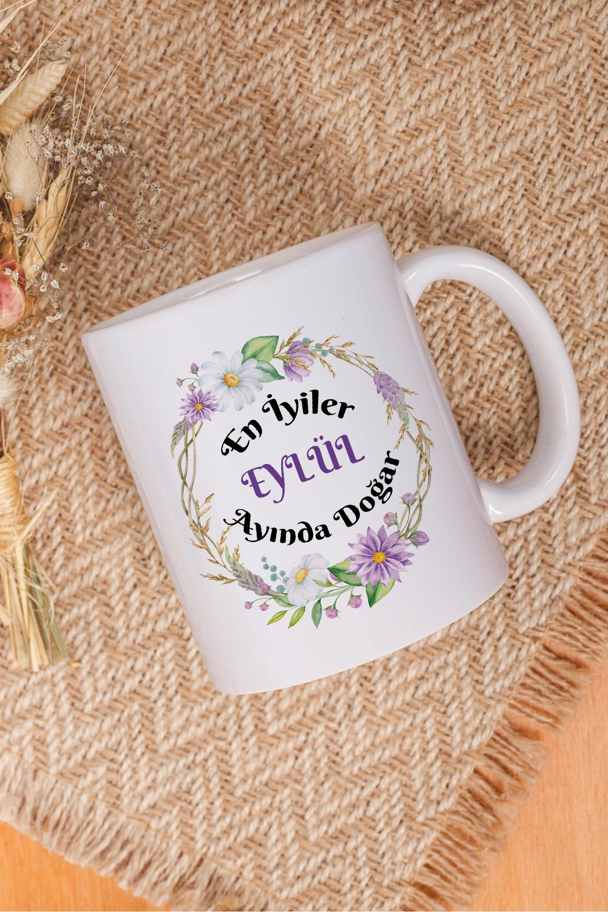 En İyiler Eylül Ayında Doğar Çiçek Baskılı Doğum Günü Hediyelik Eğlenceli Beyaz Kupa Bardak