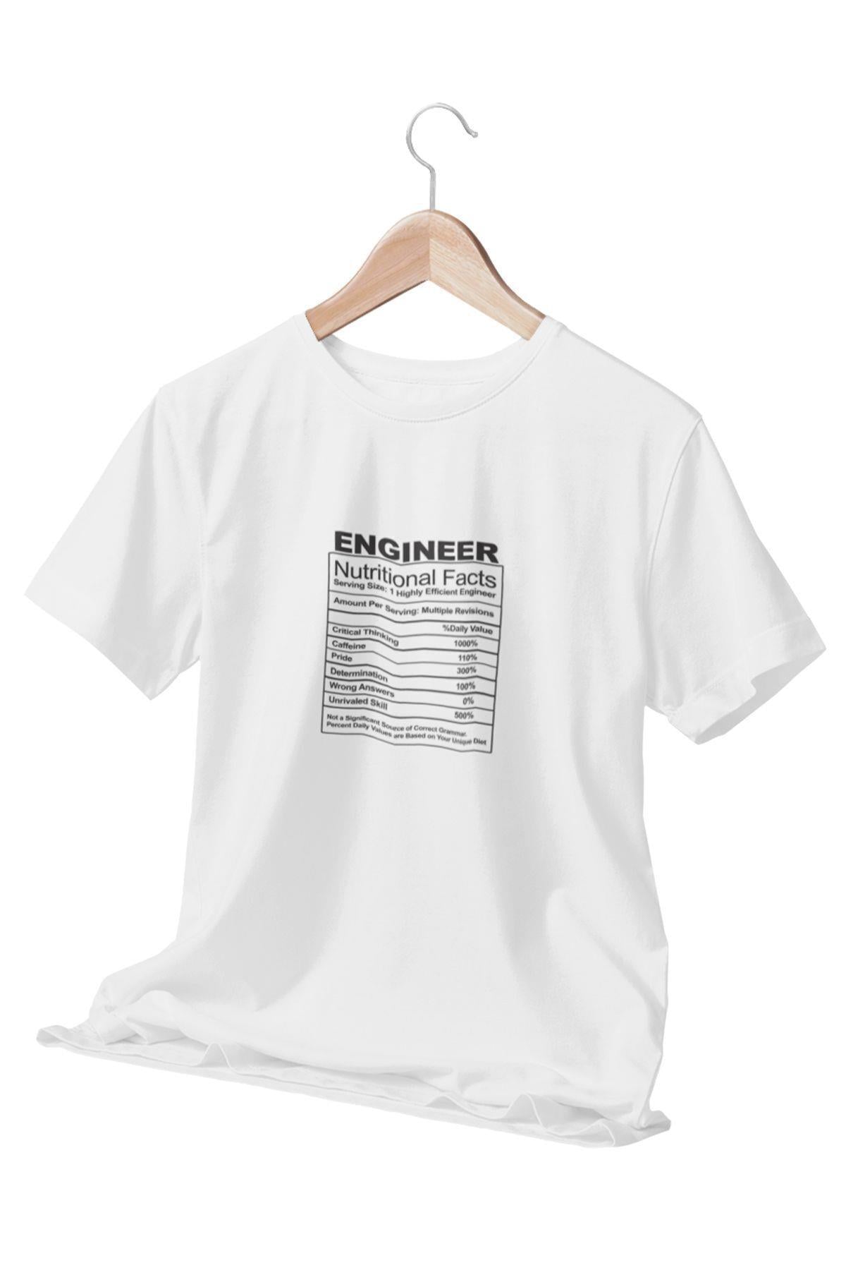 Engineer Nutrition Facts Baskılı Mühendis Hediyelik Eğlenceli Beyaz Unisex T-Shirt