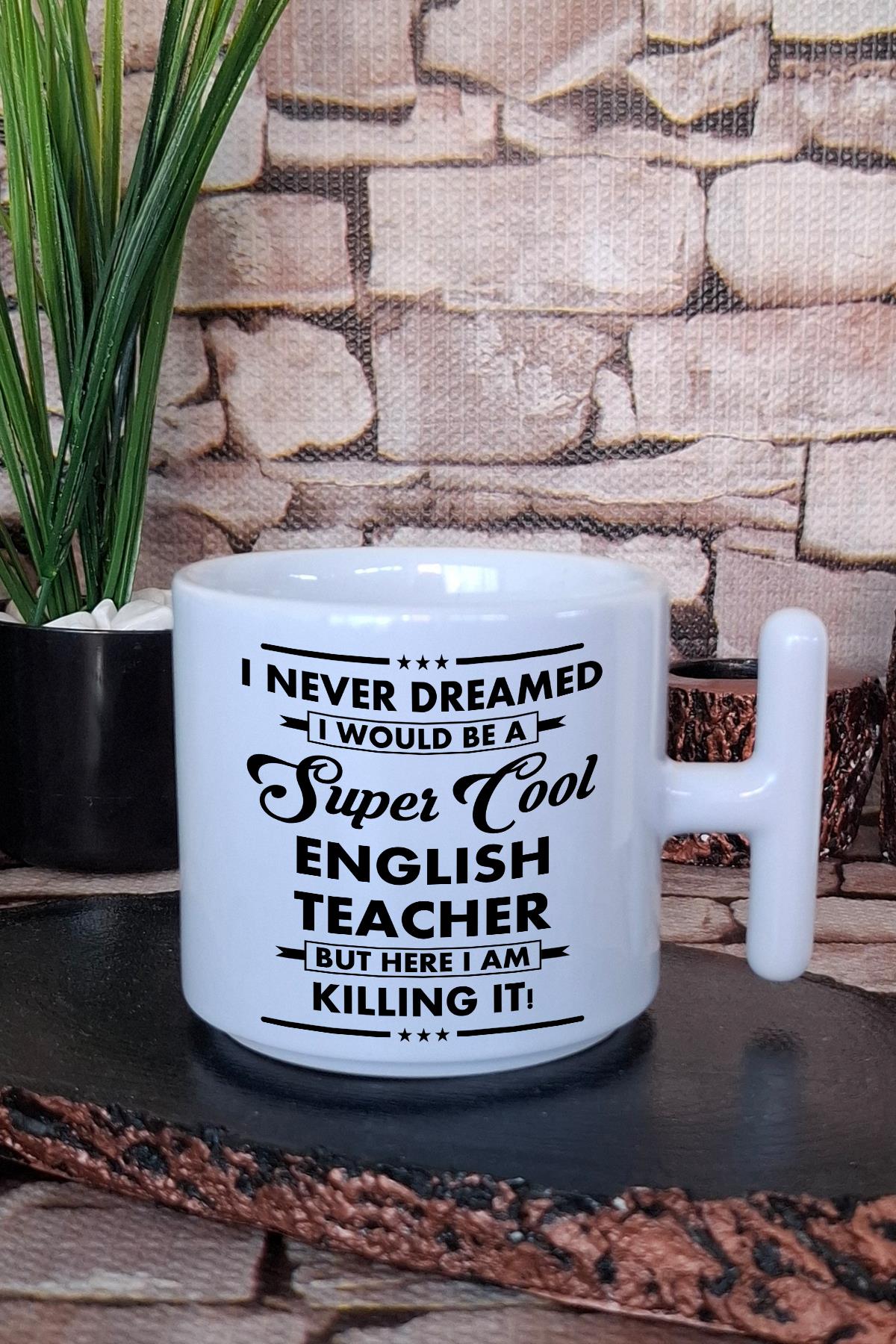 English Teacher 3 Baskılı İngilizce Öğretmeni Hediyelik T Kulplu Latte Fincanı Kupa Bardak