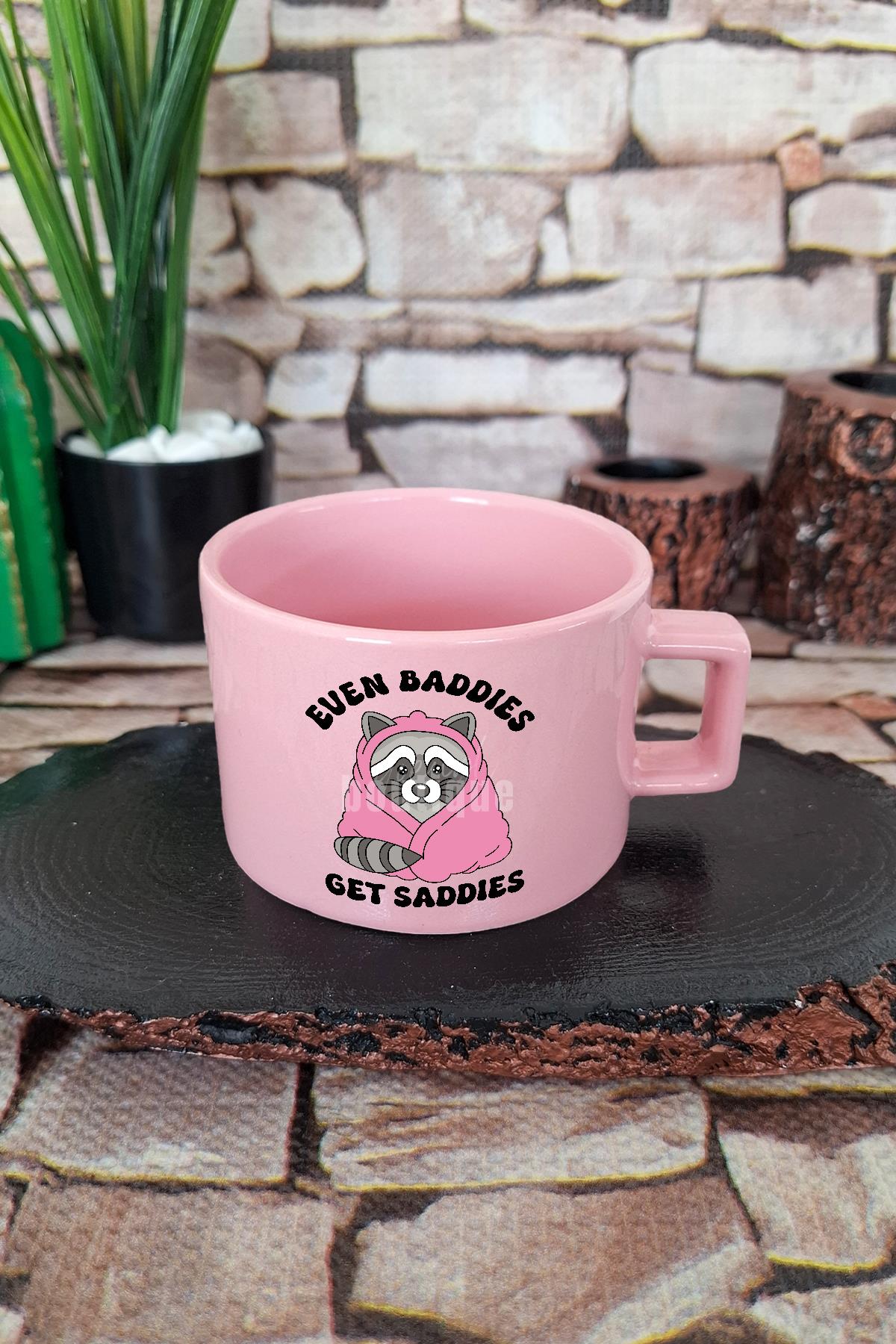 Even baddies get saddies Kare Kulplu Fincan Mavi Kupa Bardak