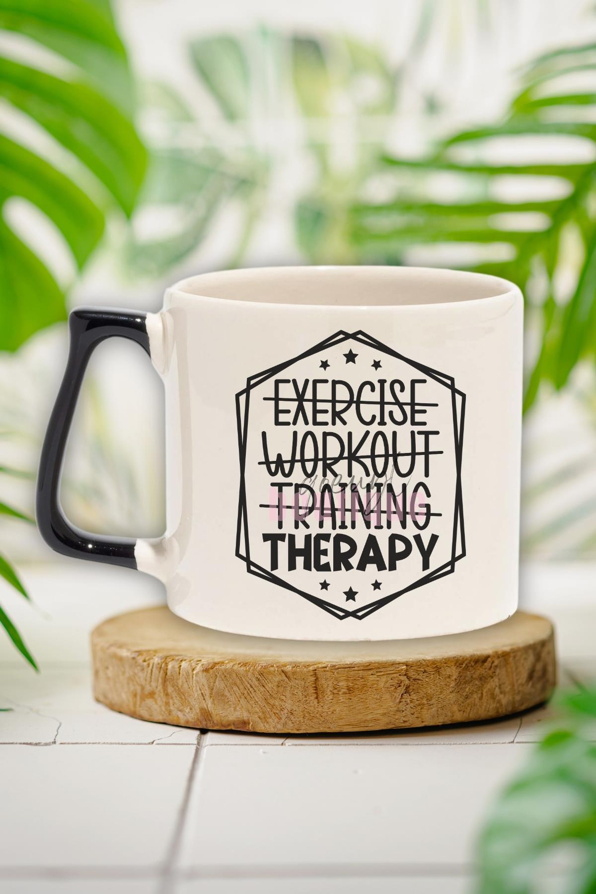 Exercise Workout Training Therapy Baskılı Gym Spor Fitness Hediyelik Kulplu Kupa Bardak