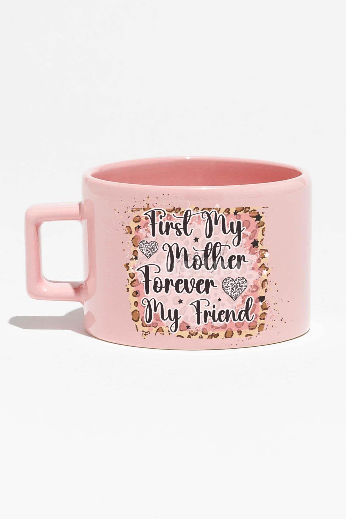 First My Mother Forever No:2 Baskılı Anneler Günü Hediyelik Mavi Dikdörtgen Kulp Fincan Kupa Bardak