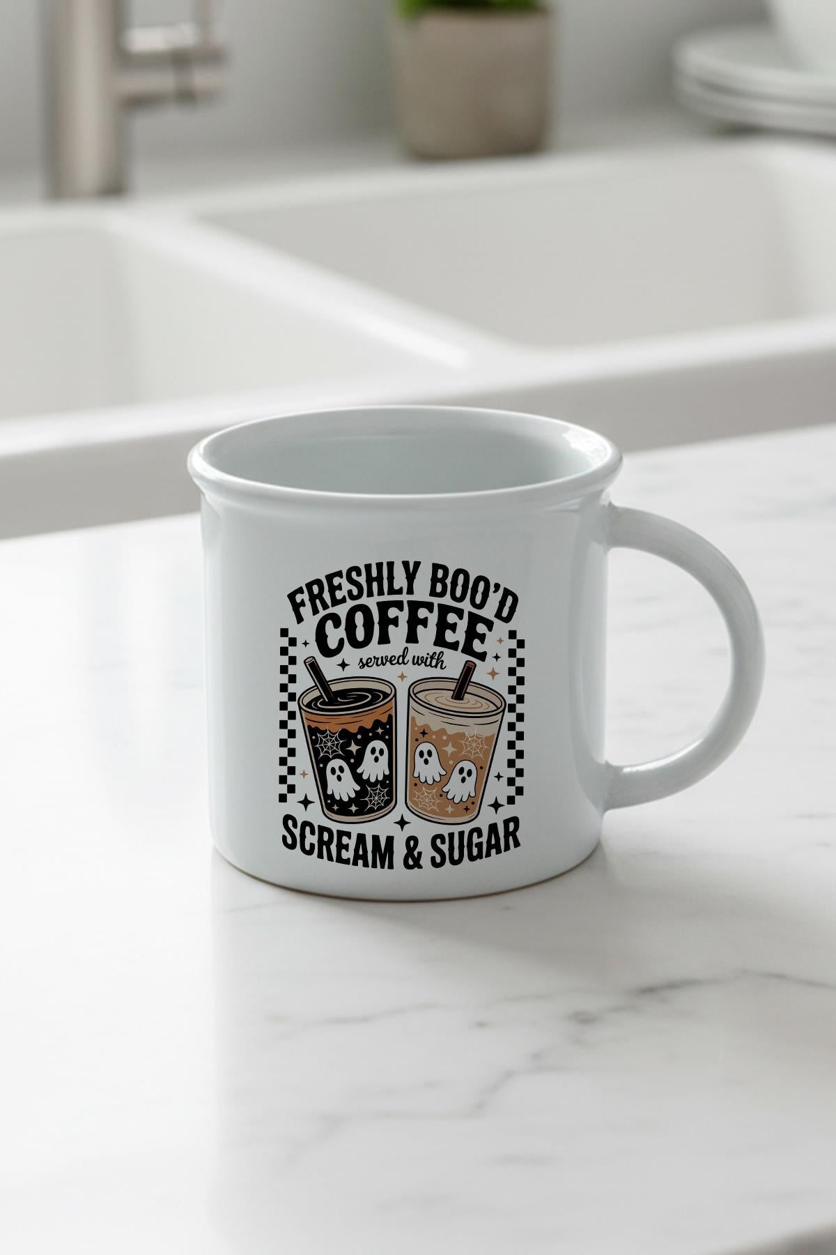 Freshly Bood Coffee Halloween Baskılı Enamel Görünümlü Seramik Vintage Kupa Bardak