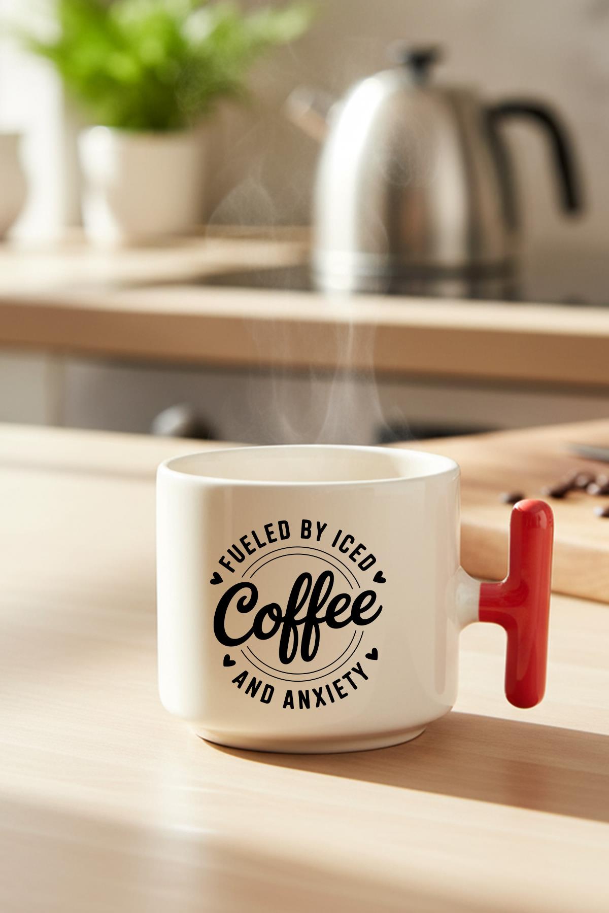 Fueled By Coffee Baskılı Hediyelik T Kulplu Latte Fincanı Kupa Bardak