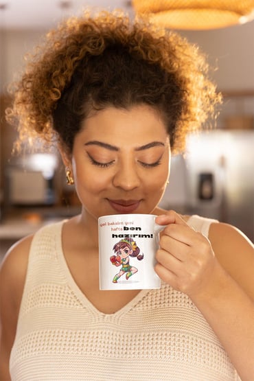 Gel Bakalım Yeni Hafta Ben Hazırım-Kadın Figürlü Box Baskılı Eğlenceli Hediyelik Beyaz Kupa Bardak