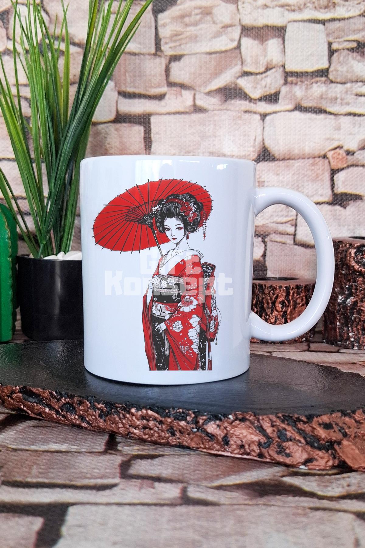 Geleneksel Japon Kız Kimono 1 Baskılı Anime Manga Hediyelik Baskılı Çay Kahve Sunum Kupa Bardak