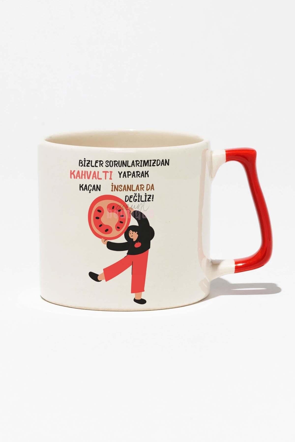 Gibi Dizisi Replikler-1 Eğlenceli Komik Hediyelik Beyaz Baskılı Kırmızı Kulplu Modern Seramik Kupa