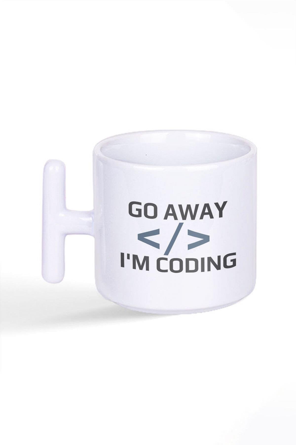 Go Away I'm Coding Yazılımcı Baskılı Latte Fincanı T Kulplu Kupa Bardak